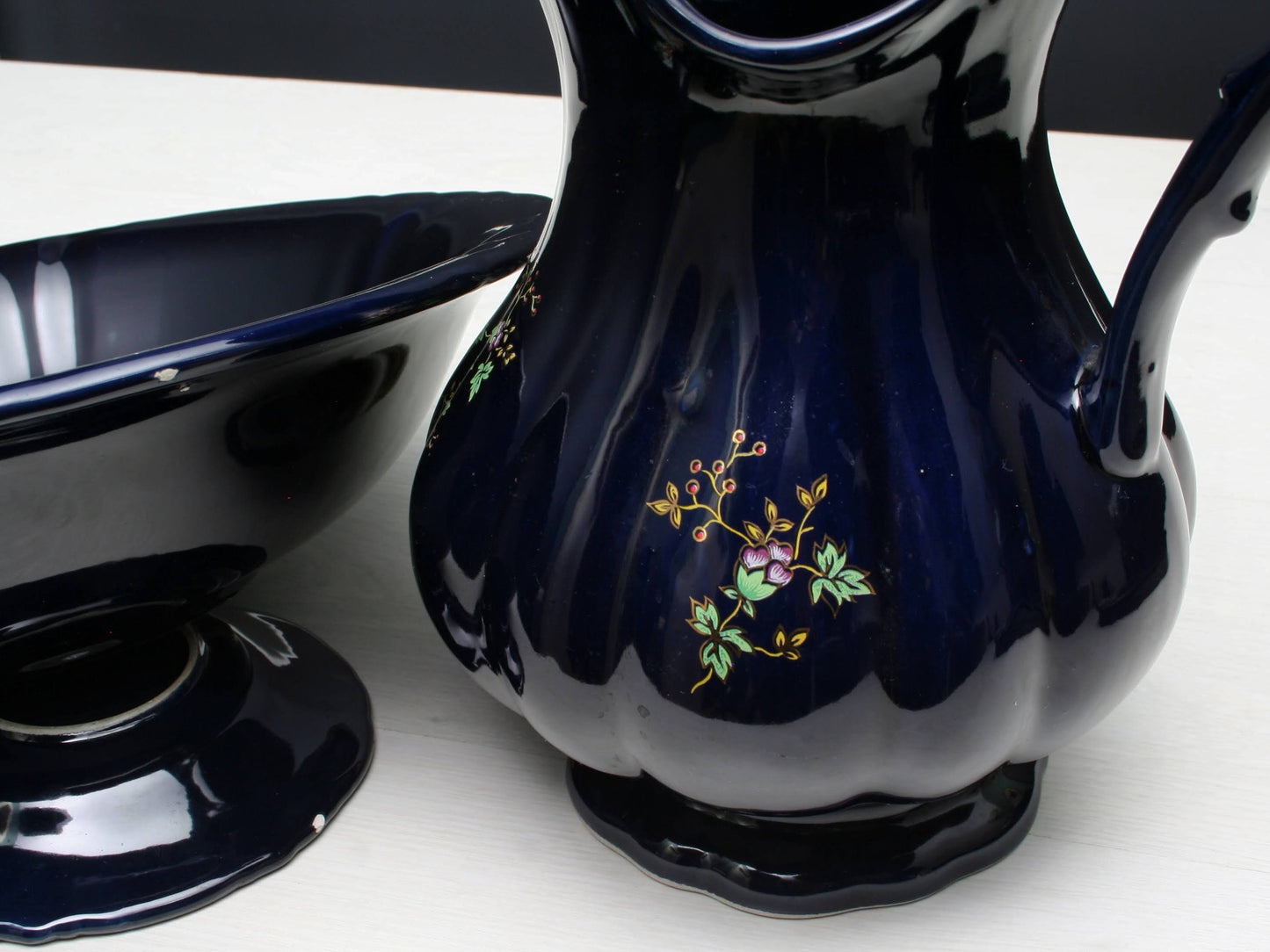 Vintage Wash Basin 4 piece set - pitcher, wash basin, soap dish & toothbrush holder | Vintage Decor Home Decorations | Bathroom Decor Deals