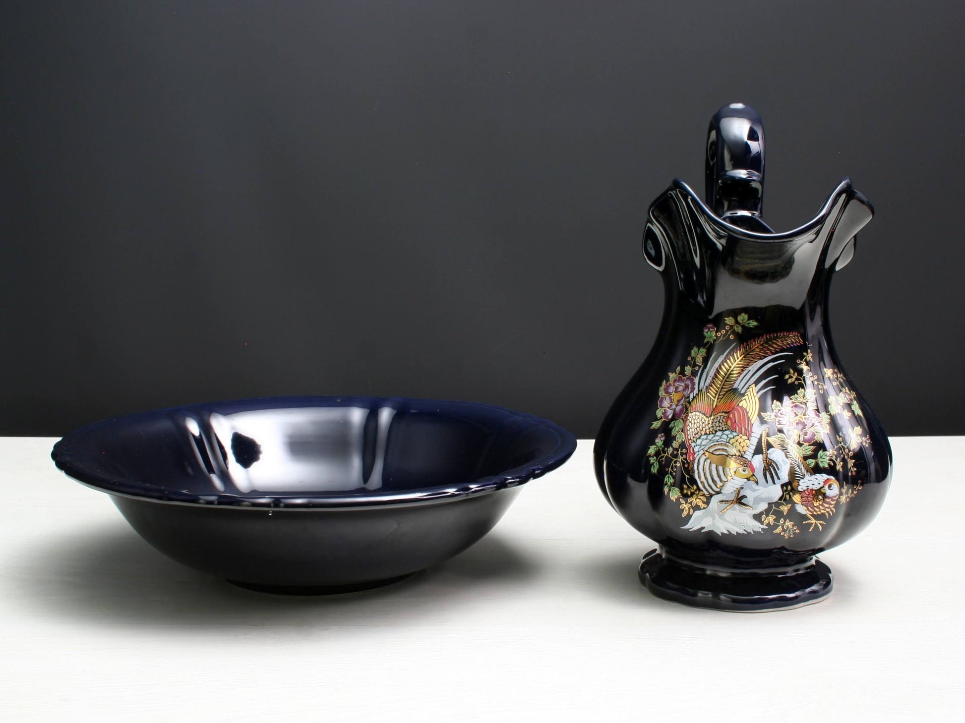 Vintage Wash Basin 4 piece set - pitcher, wash basin, soap dish & toothbrush holder | Vintage Decor Home Decorations | Bathroom Decor Deals