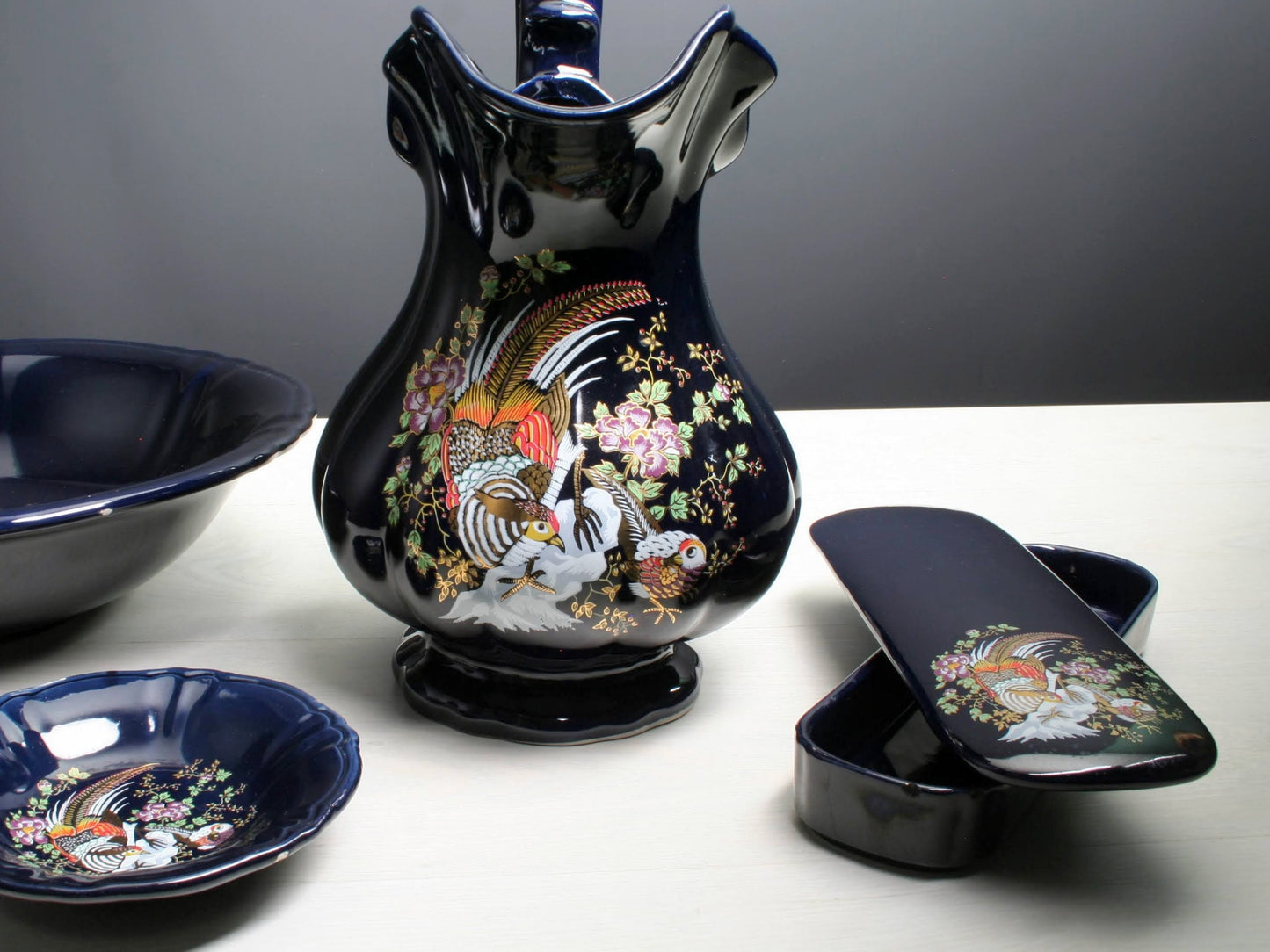 Vintage Wash Basin 4 piece set - pitcher, wash basin, soap dish & toothbrush holder | Vintage Decor Home Decorations | Bathroom Decor Deals