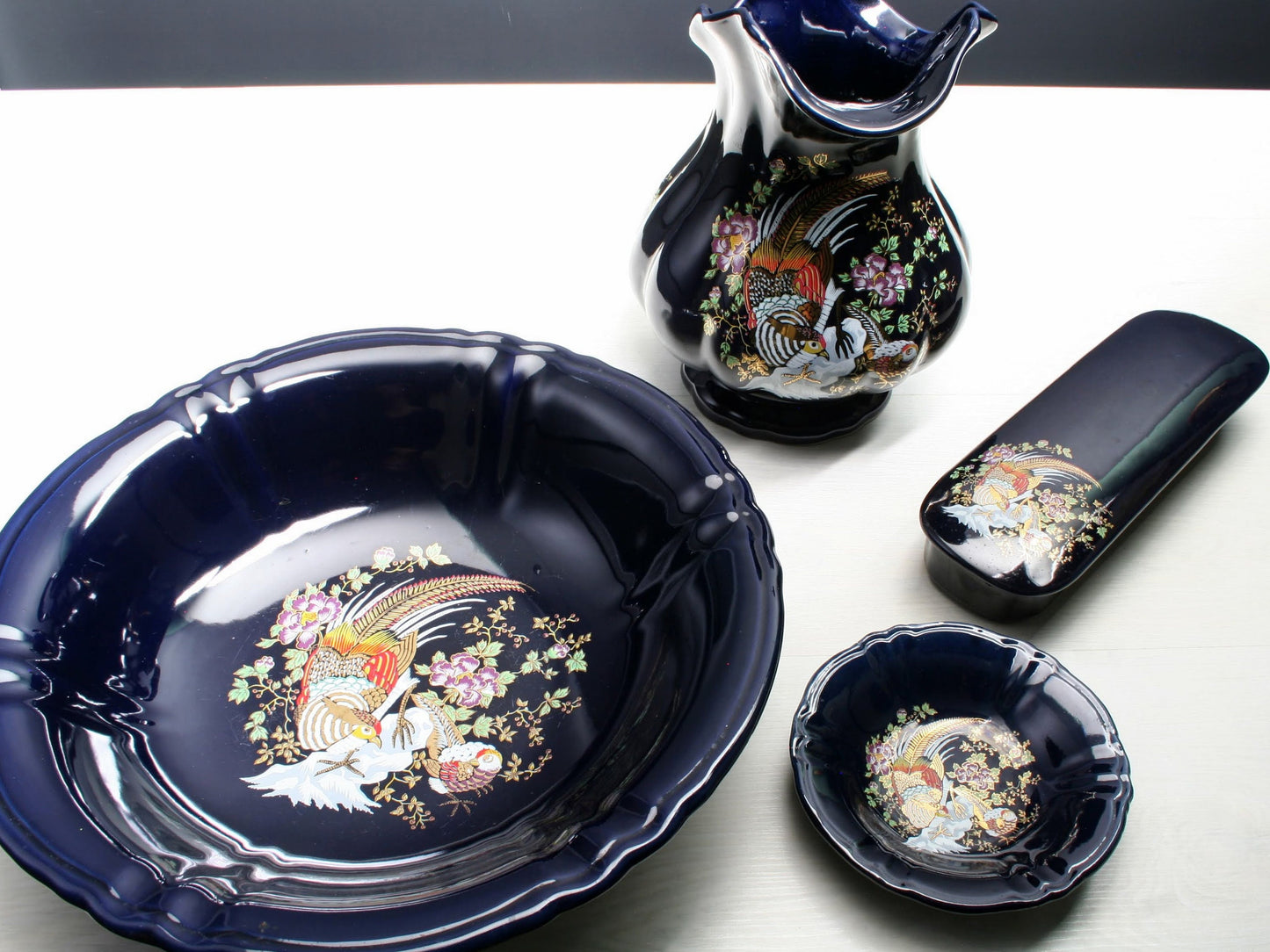 Vintage Wash Basin 4 piece set - pitcher, wash basin, soap dish & toothbrush holder | Vintage Decor Home Decorations | Bathroom Decor Deals