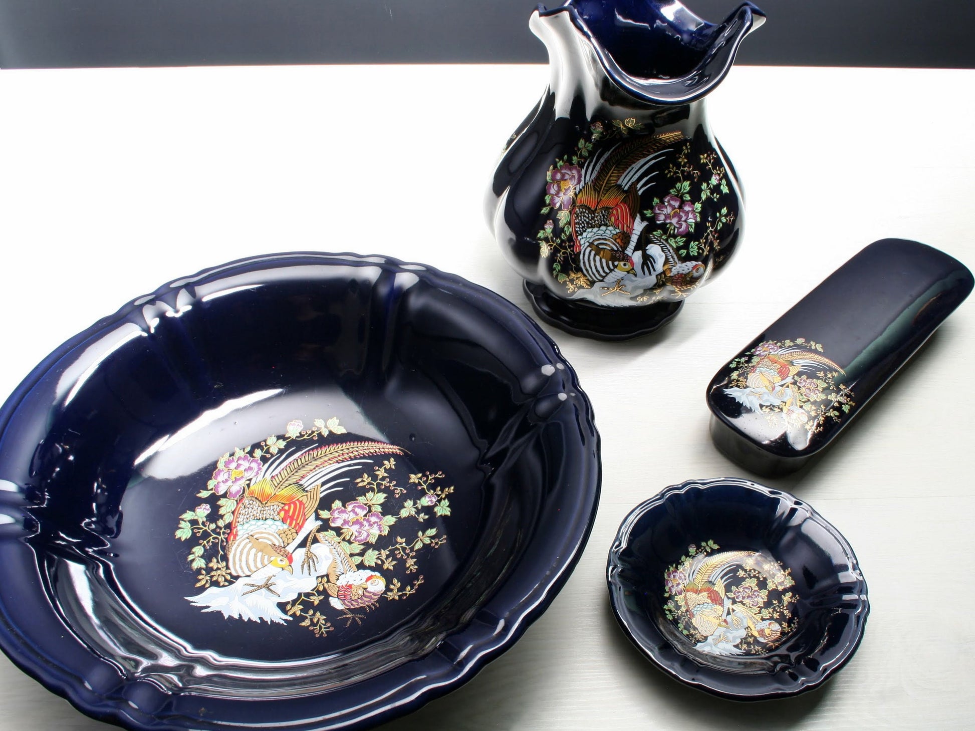 Vintage Wash Basin 4 piece set - pitcher, wash basin, soap dish & toothbrush holder | Vintage Decor Home Decorations | Bathroom Decor Deals