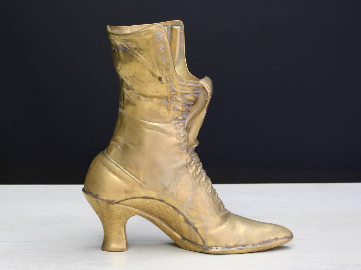 Large Vintage Brass Boot | impressive Flower Vase or Brass Planter | Brass Decor Collectibles for Shelf Decor & Table Decor
