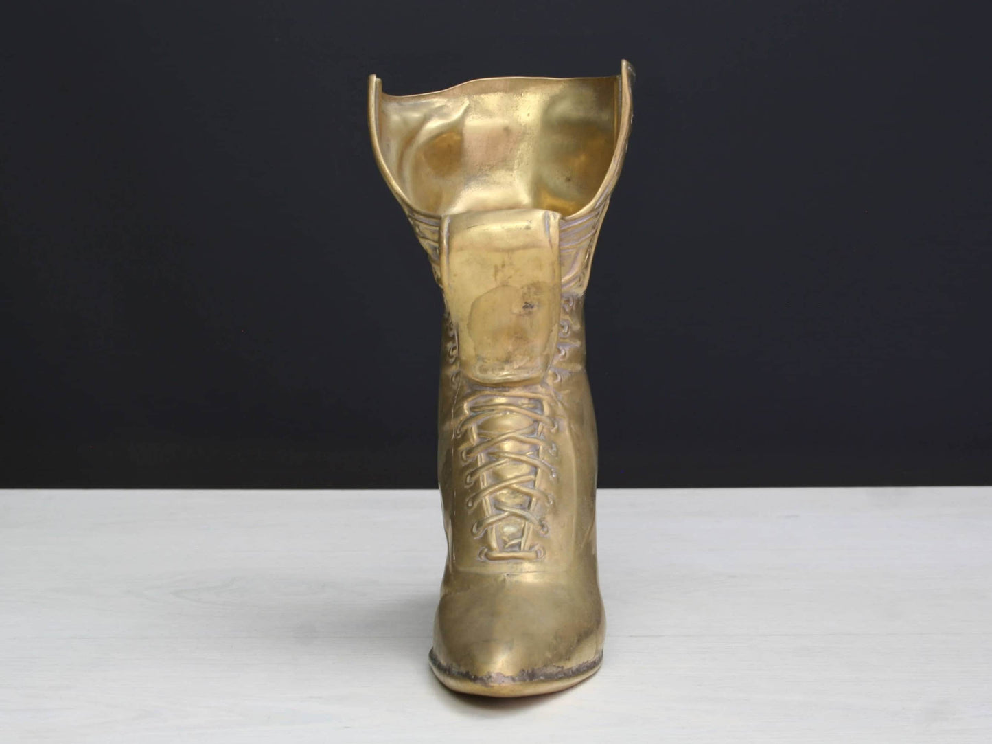 Large Vintage Brass Boot | impressive Flower Vase or Brass Planter | Brass Decor Collectibles for Shelf Decor & Table Decor