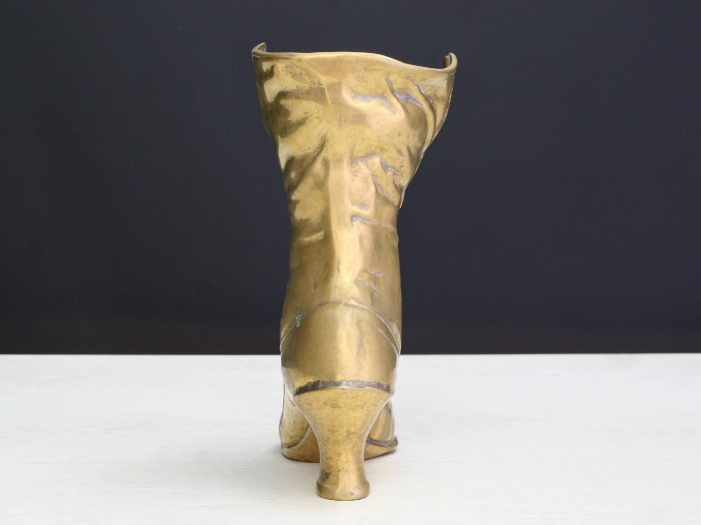 Large Vintage Brass Boot | impressive Flower Vase or Brass Planter | Brass Decor Collectibles for Shelf Decor & Table Decor