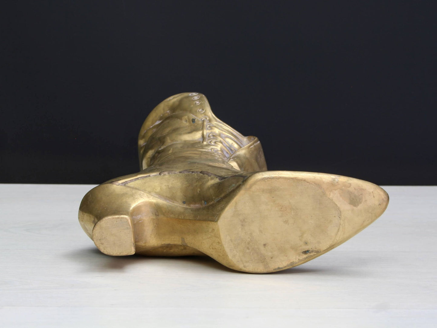 Large Vintage Brass Boot | impressive Flower Vase or Brass Planter | Brass Decor Collectibles for Shelf Decor & Table Decor