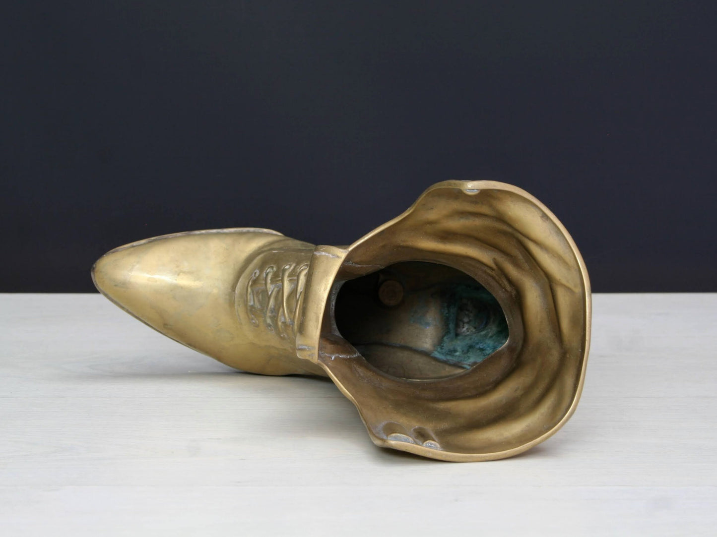 Large Vintage Brass Boot | impressive Flower Vase or Brass Planter | Brass Decor Collectibles for Shelf Decor & Table Decor