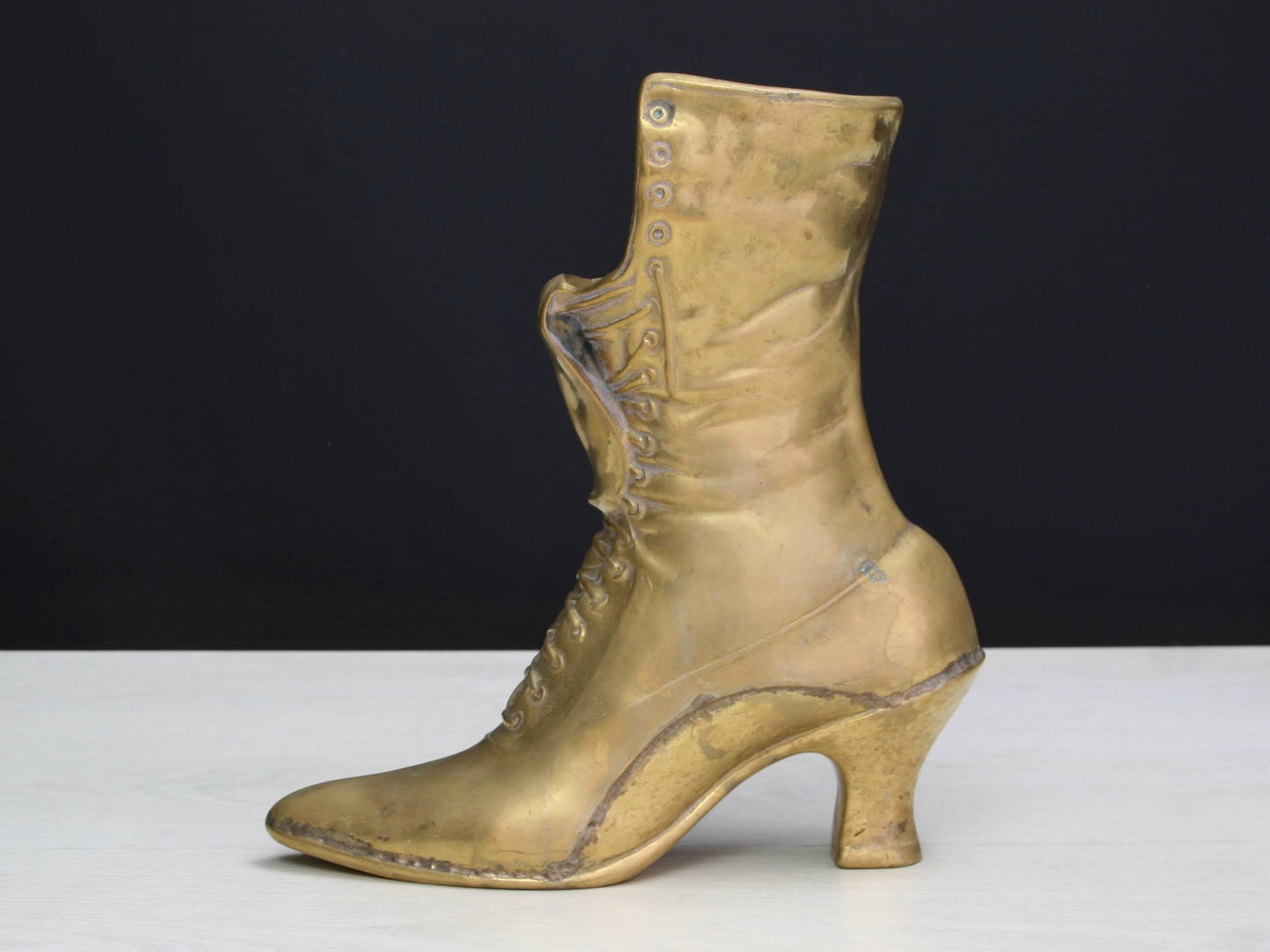 Large Vintage Brass Boot | impressive Flower Vase or Brass Planter | Brass Decor Collectibles for Shelf Decor & Table Decor