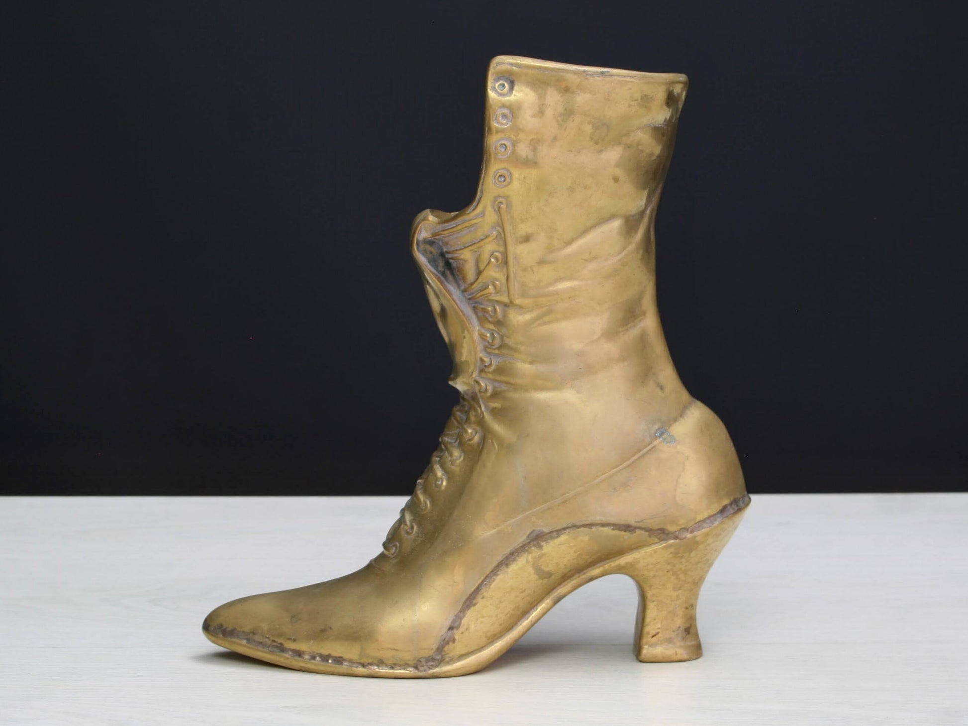 Large Vintage Brass Boot | impressive Flower Vase or Brass Planter | Brass Decor Collectibles for Shelf Decor & Table Decor
