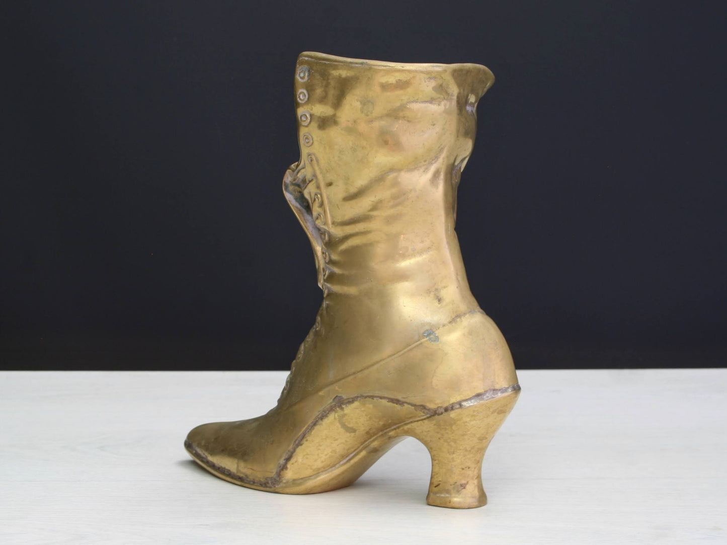 Large Vintage Brass Boot | impressive Flower Vase or Brass Planter | Brass Decor Collectibles for Shelf Decor & Table Decor