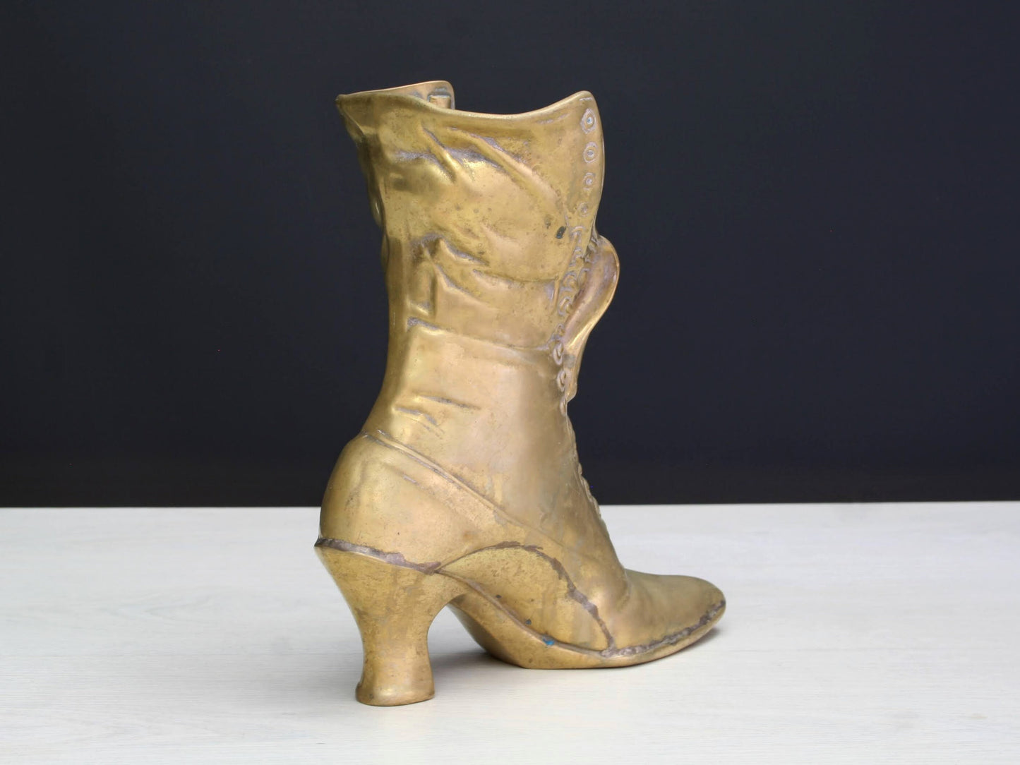 Large Vintage Brass Boot | impressive Flower Vase or Brass Planter | Brass Decor Collectibles for Shelf Decor & Table Decor