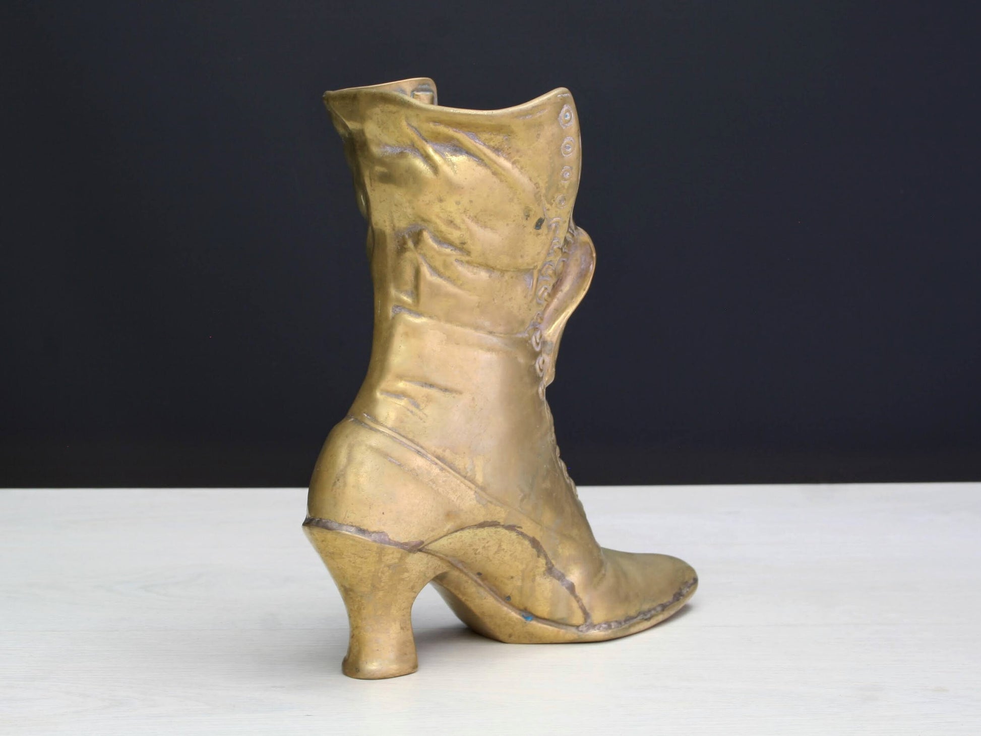 Large Vintage Brass Boot | impressive Flower Vase or Brass Planter | Brass Decor Collectibles for Shelf Decor & Table Decor