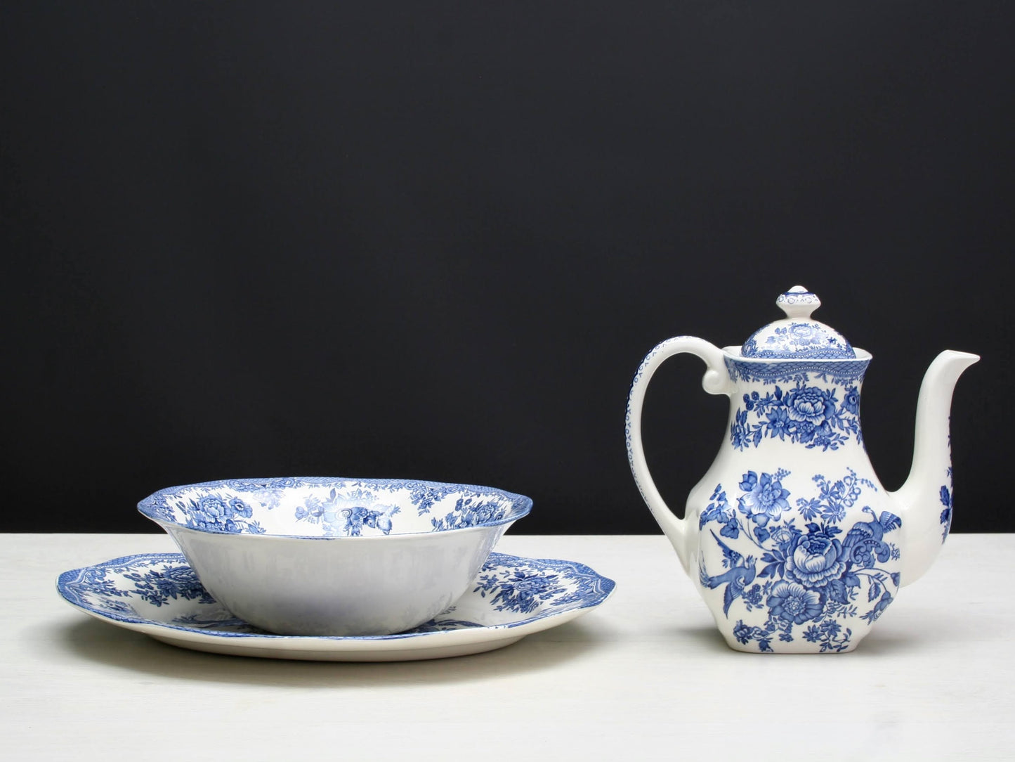 Enoch Wedgwood Kitchenware collectibles: teapot/coffee pitcher, platter, bowl | Blue and White Decor Tableware Made In England