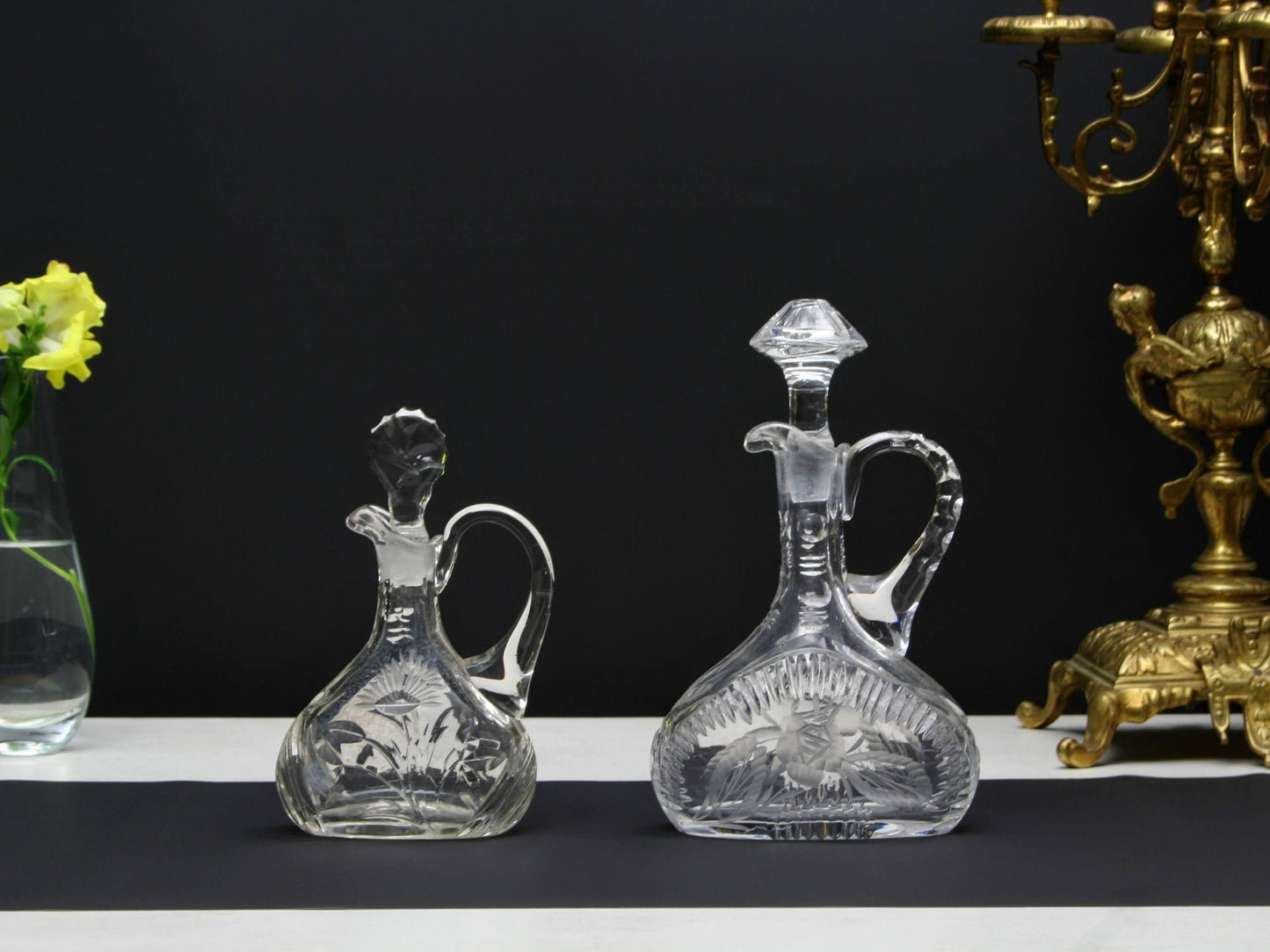 Unique Crystal Decanter Set | Oil Dispenser Cruet | Kitchen Decor Collectibles | Vintage Tableware