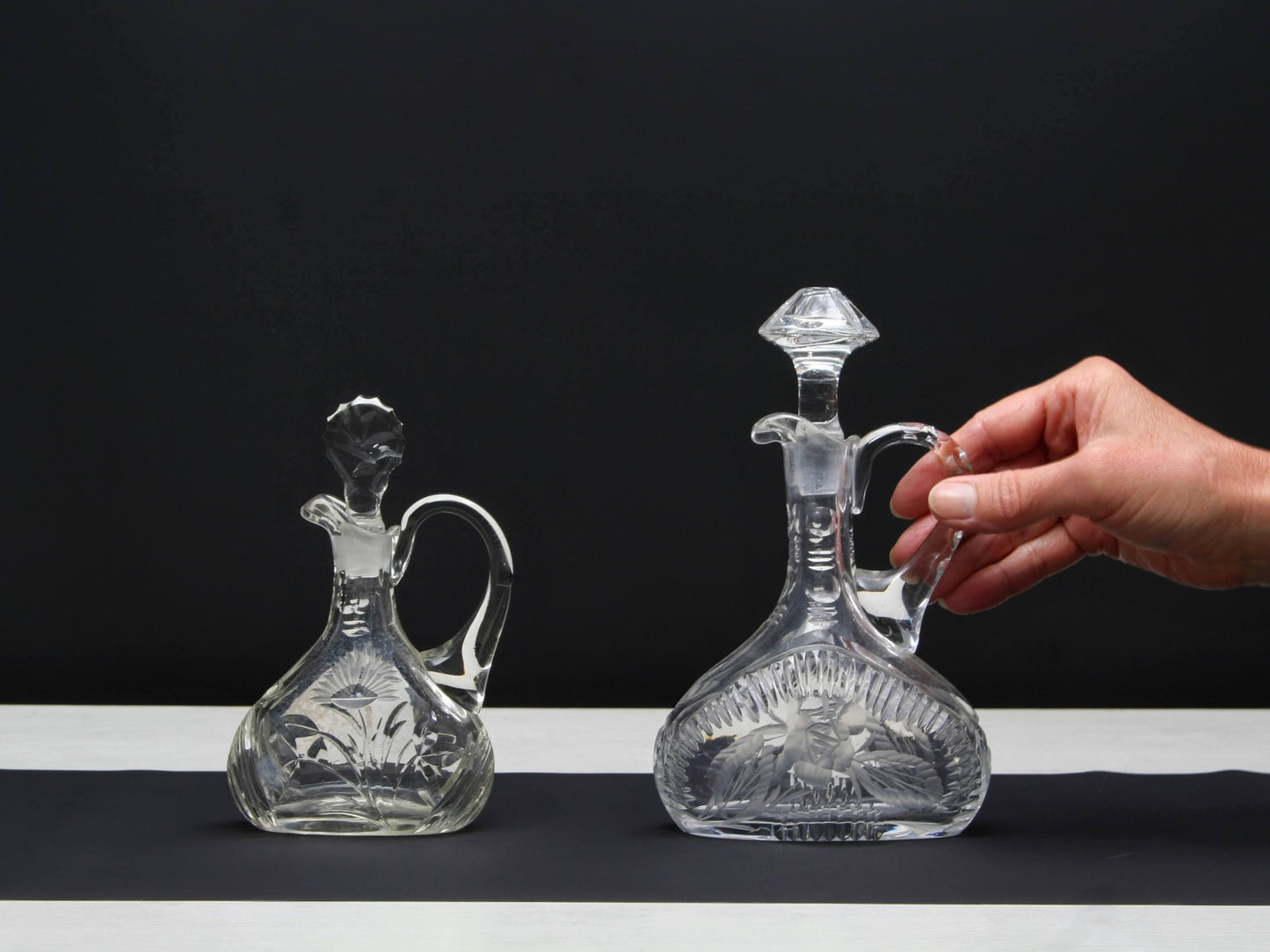 Unique Crystal Decanter Set | Oil Dispenser Cruet | Kitchen Decor Collectibles | Vintage Tableware