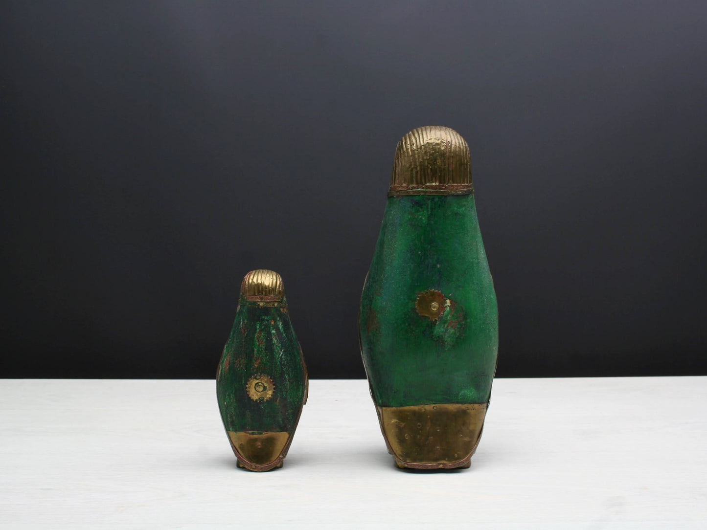 Pair of Penguin Figurines | Brass Wooden Birds| Decorative Bird Figurines | Bird Lovers Gift, Vintage Decor