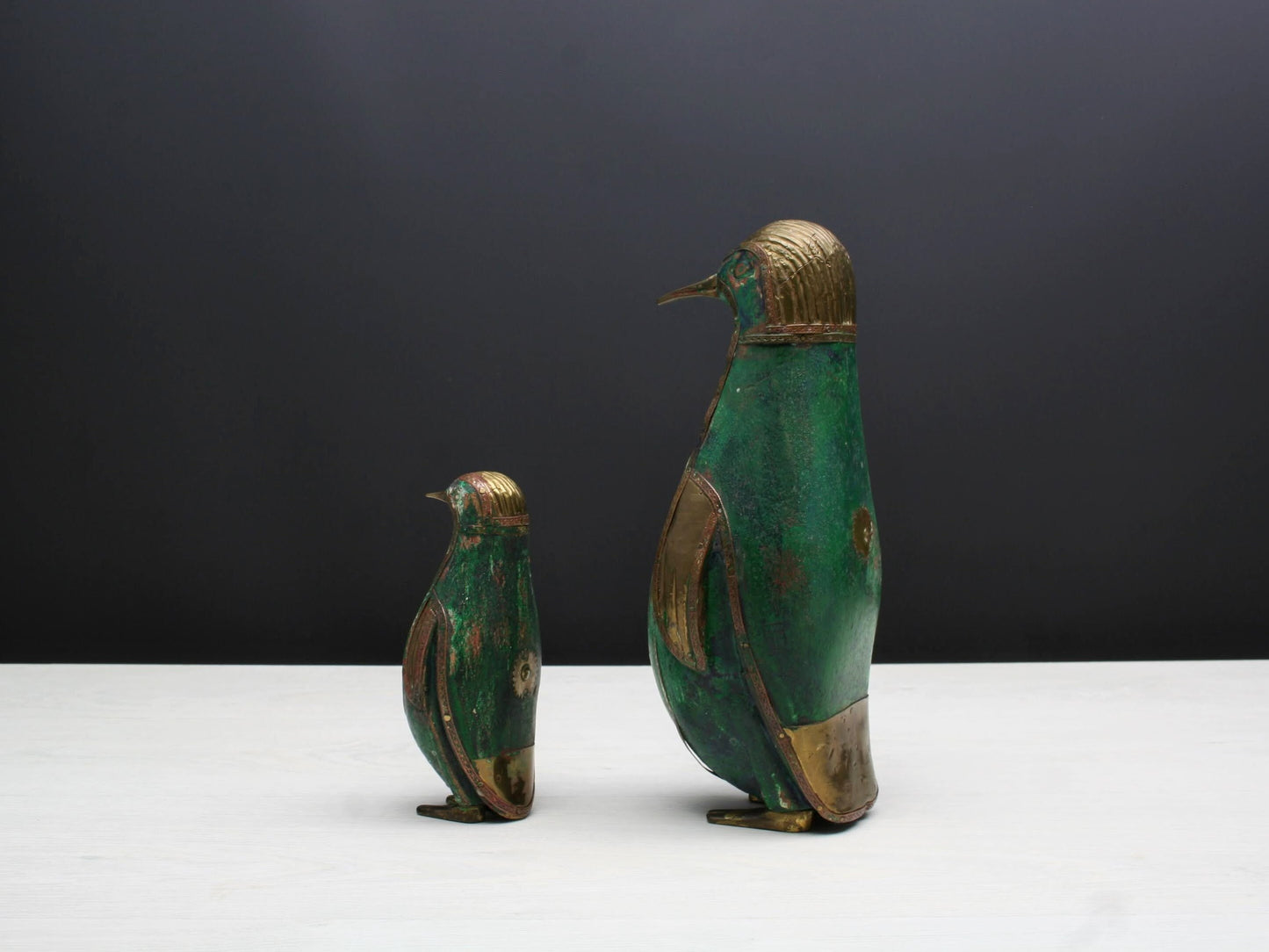 Pair of Penguin Figurines | Brass Wooden Birds| Decorative Bird Figurines | Bird Lovers Gift, Vintage Decor