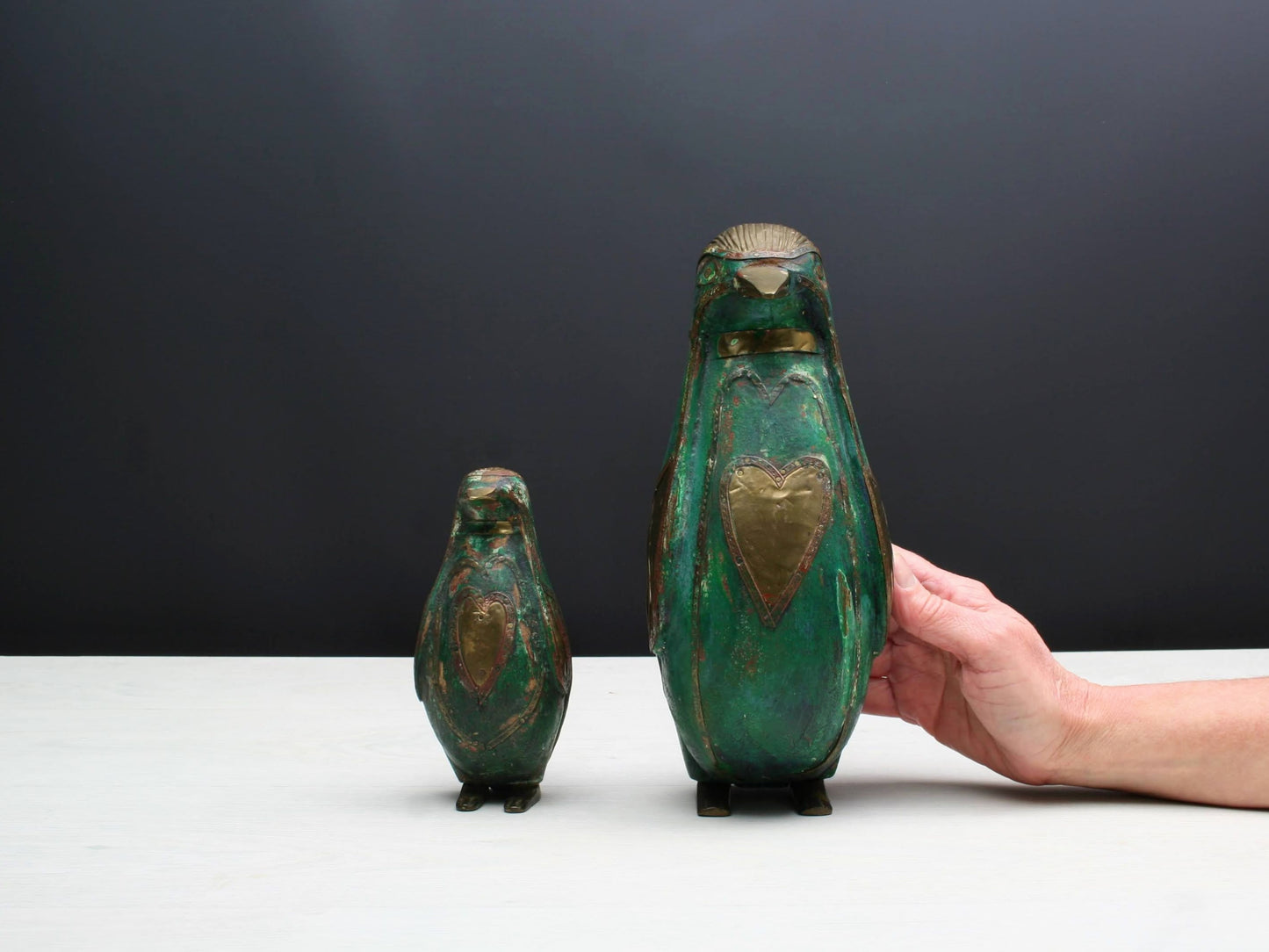 Pair of Penguin Figurines | Brass Wooden Birds| Decorative Bird Figurines | Bird Lovers Gift, Vintage Decor