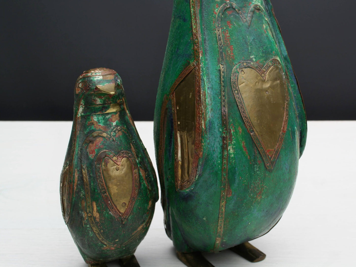 Pair of Penguin Figurines | Brass Wooden Birds| Decorative Bird Figurines | Bird Lovers Gift, Vintage Decor