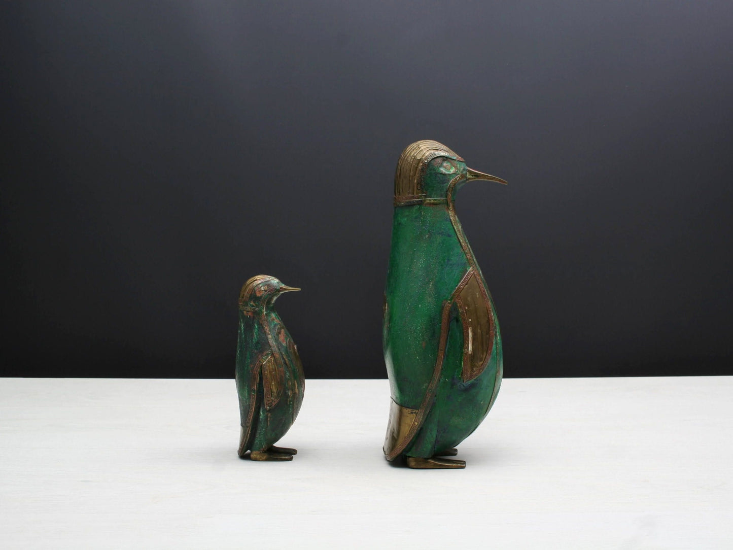 Pair of Penguin Figurines | Brass Wooden Birds| Decorative Bird Figurines | Bird Lovers Gift, Vintage Decor