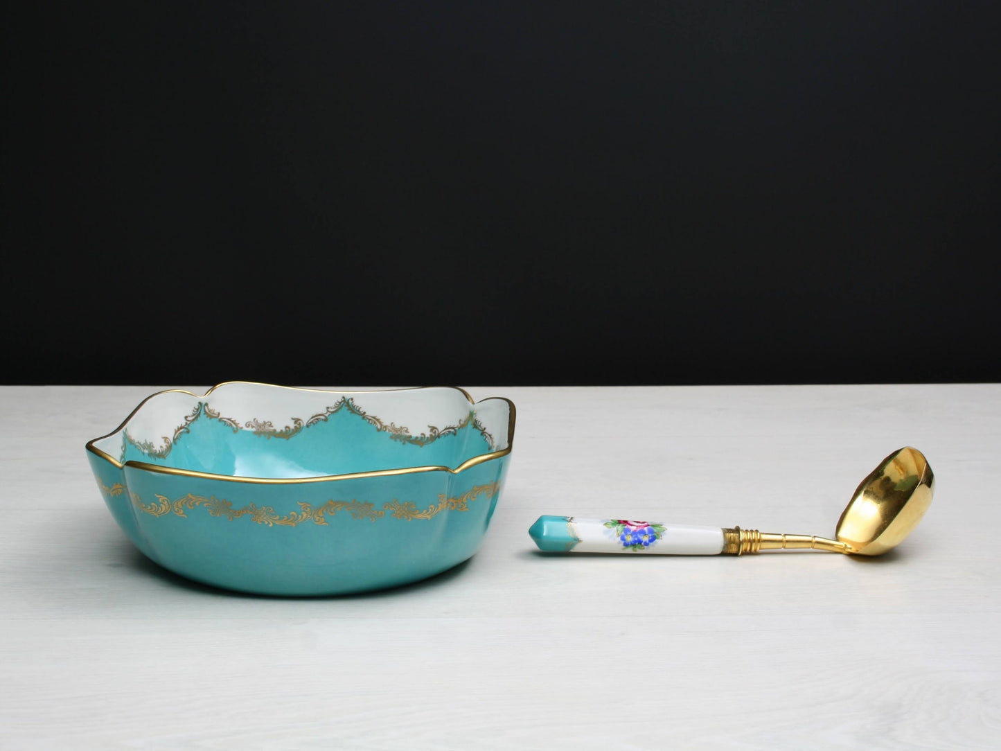 Porcelain Serving Bowl & Ladle | French Decor Kitchenware | Table Decor Serving Dish | Wedding Gift and Unique Gift Deals