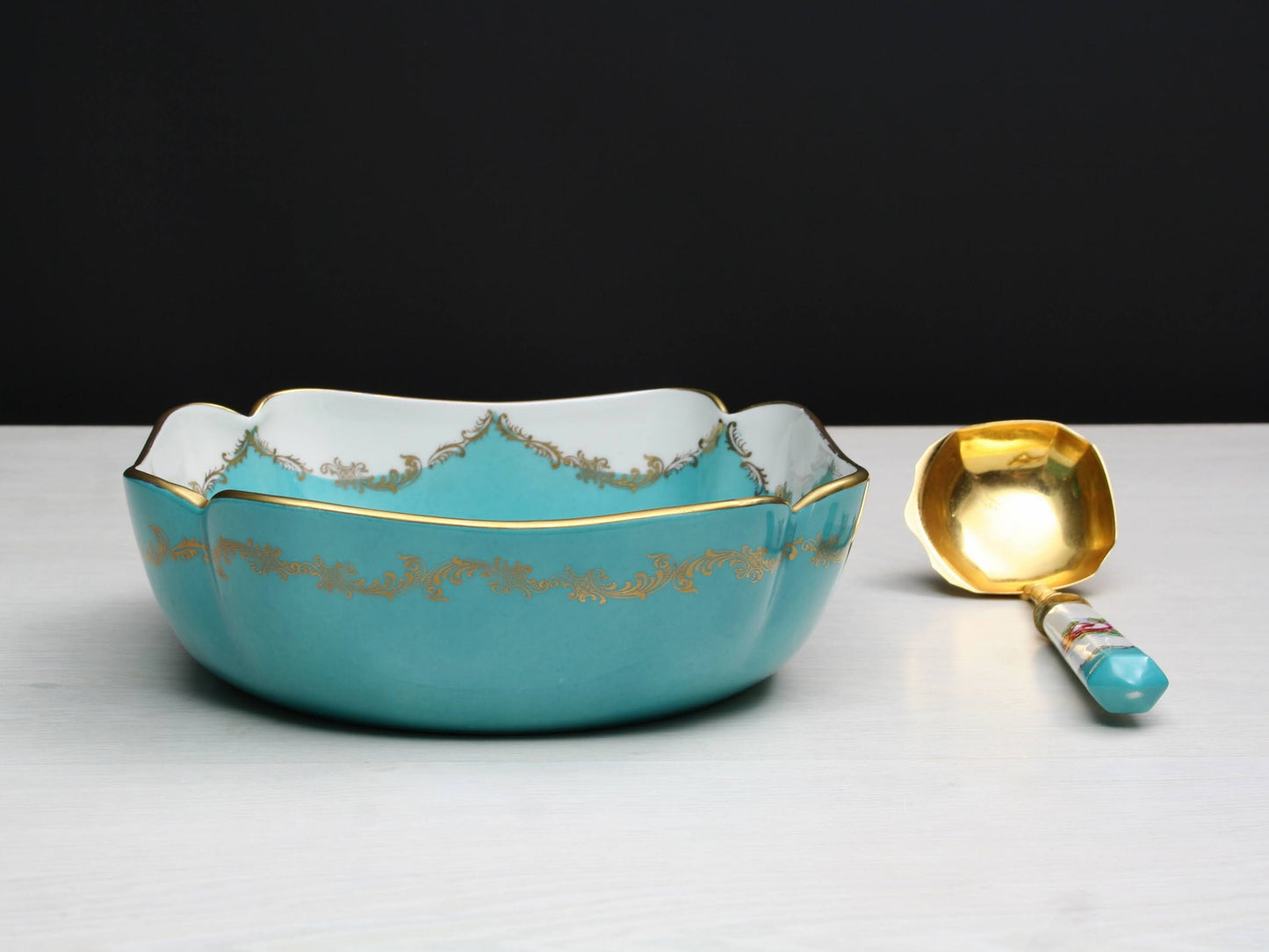 Porcelain Serving Bowl & Ladle | French Decor Kitchenware | Table Decor Serving Dish | Wedding Gift and Unique Gift Deals