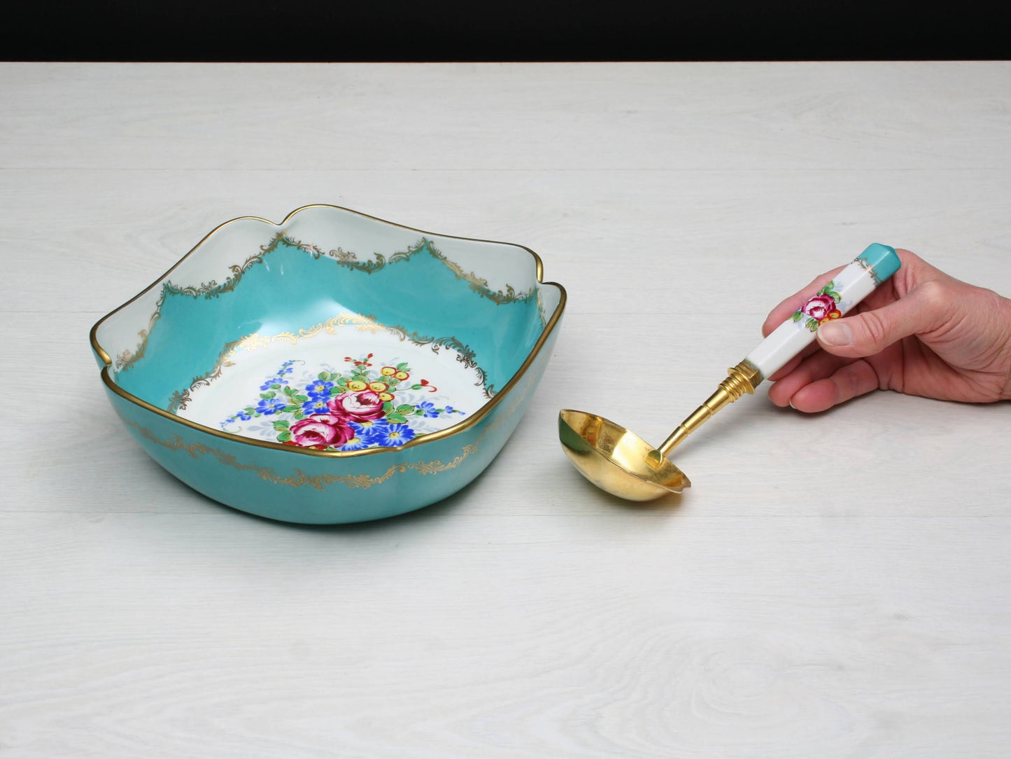 Porcelain Serving Bowl & Ladle | French Decor Kitchenware | Table Decor Serving Dish | Wedding Gift and Unique Gift Deals