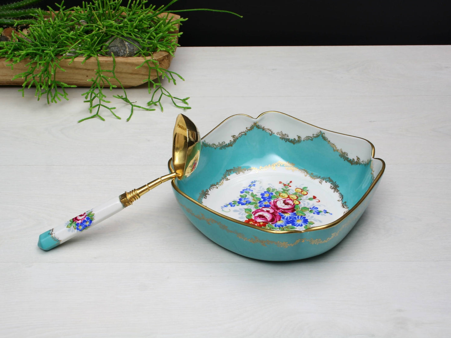 Porcelain Serving Bowl & Ladle | French Decor Kitchenware | Table Decor Serving Dish
