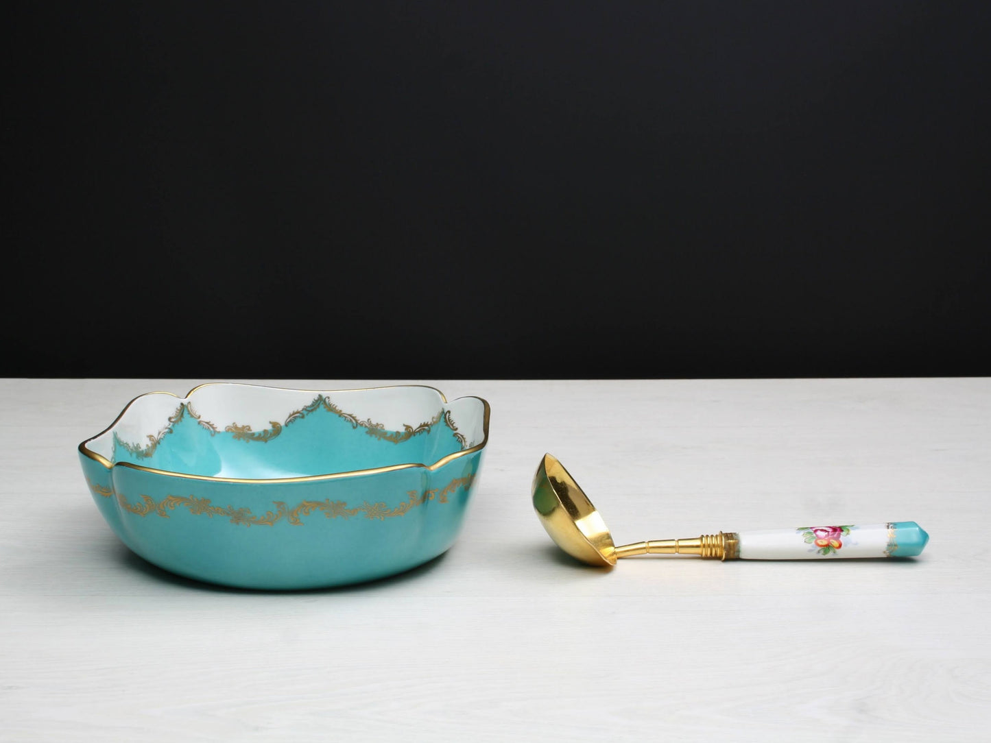 Porcelain Serving Bowl & Ladle | French Decor Kitchenware | Table Decor Serving Dish | Wedding Gift and Unique Gift Deals