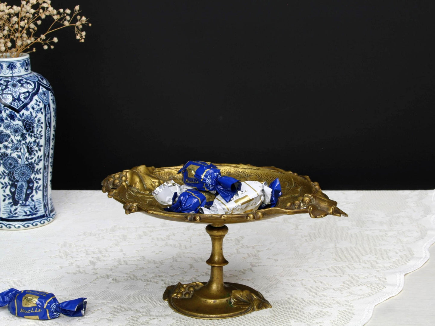 Antique Bronze Pedestal Dish | Catch All Tray, or Trinket Dish | French Country Style Kitchen Decor