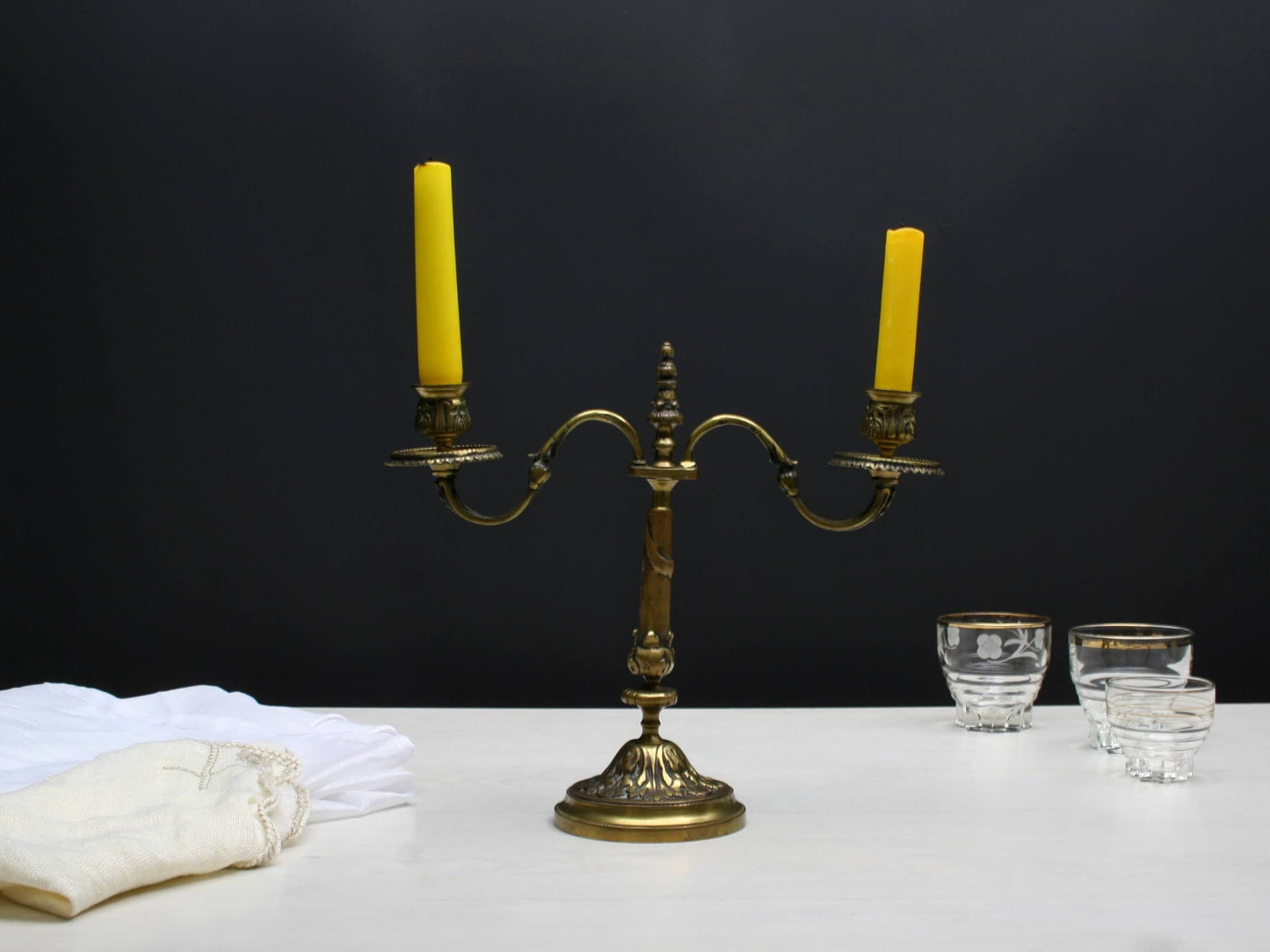 Brass Candle Holder - Table Decor Vintage Art | Taper Candle Holder for Candle Centerpiece & Mantel Decor