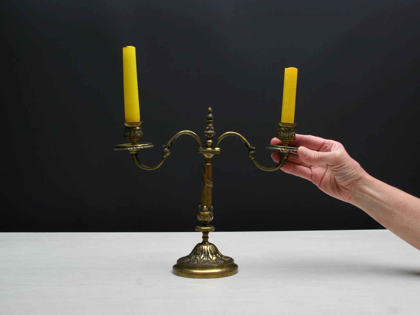 Brass Candle Holder - Table Decor Vintage Art | Taper Candle Holder for Candle Centerpiece & Mantel Decor