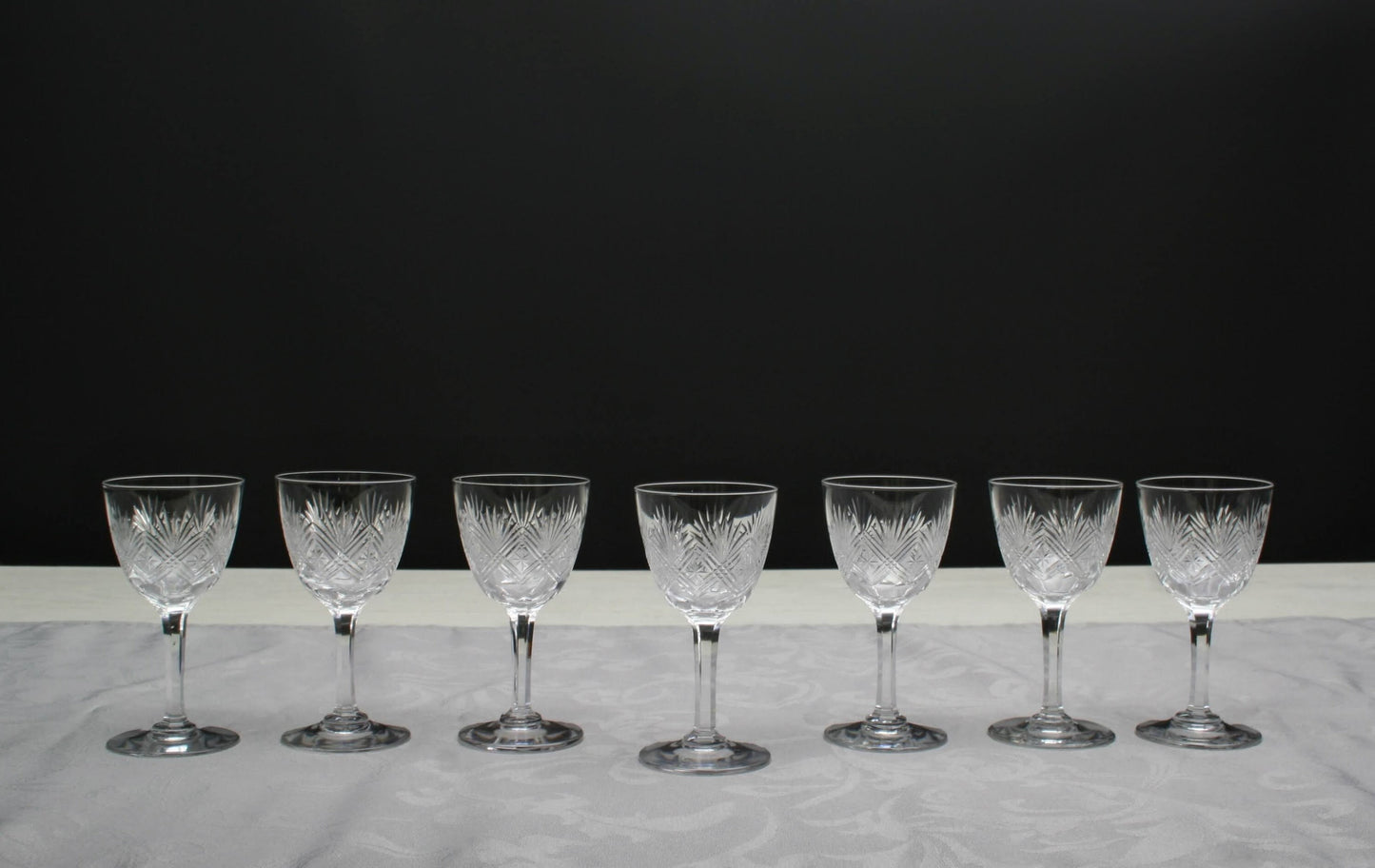 Set of 7 Cut Crystal Glasses , Napoleon 3 | Antique Liquor Glasses-Whiskey Glasses | Barware Set