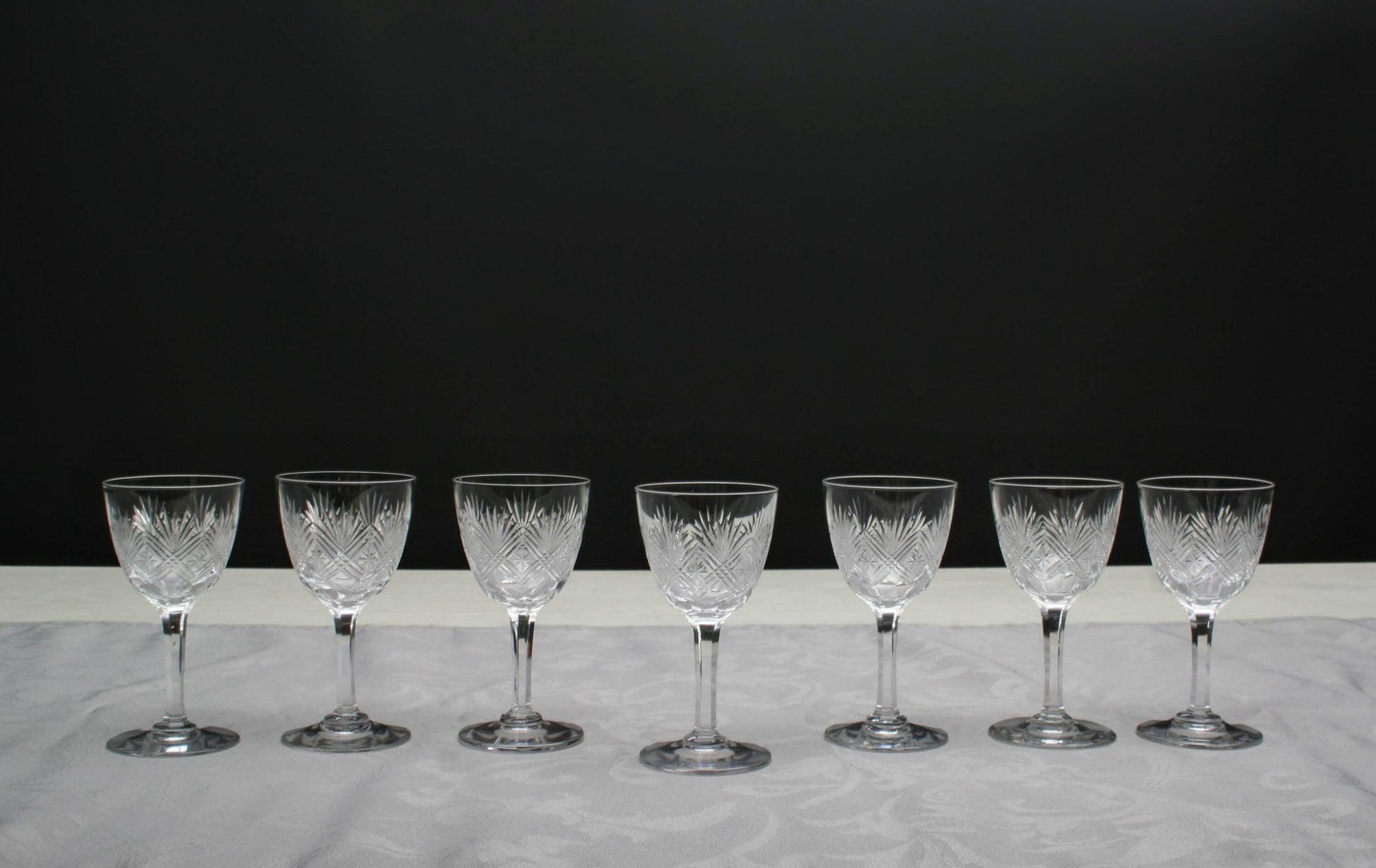 Set of 7 Cut Crystal Glasses , Napoleon 3 | Antique Liquor Glasses-Whiskey Glasses | Barware Set
