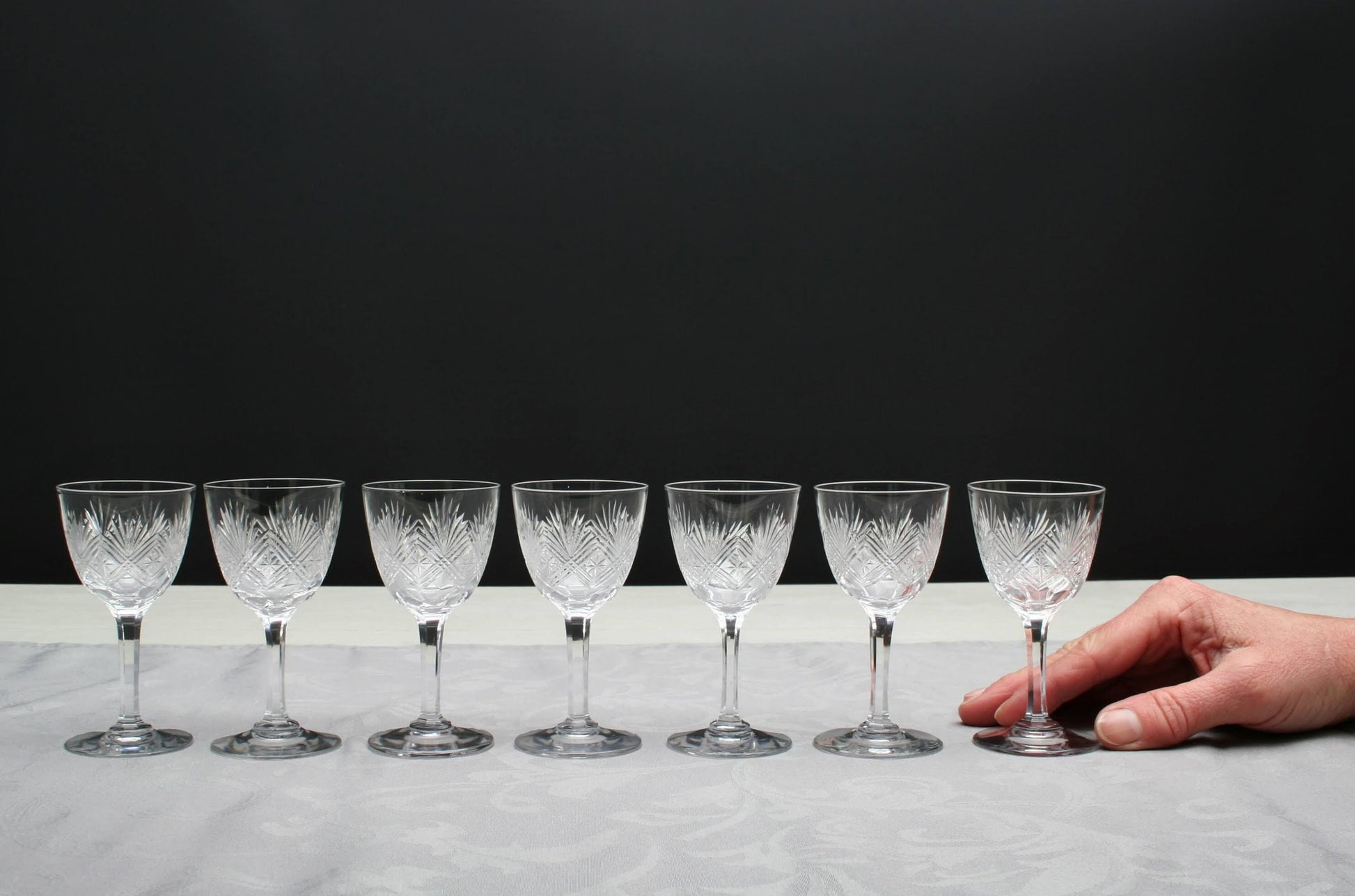 Set of 7 Cut Crystal Glasses , Napoleon 3 | Antique Liquor Glasses-Whiskey Glasses | Barware Set