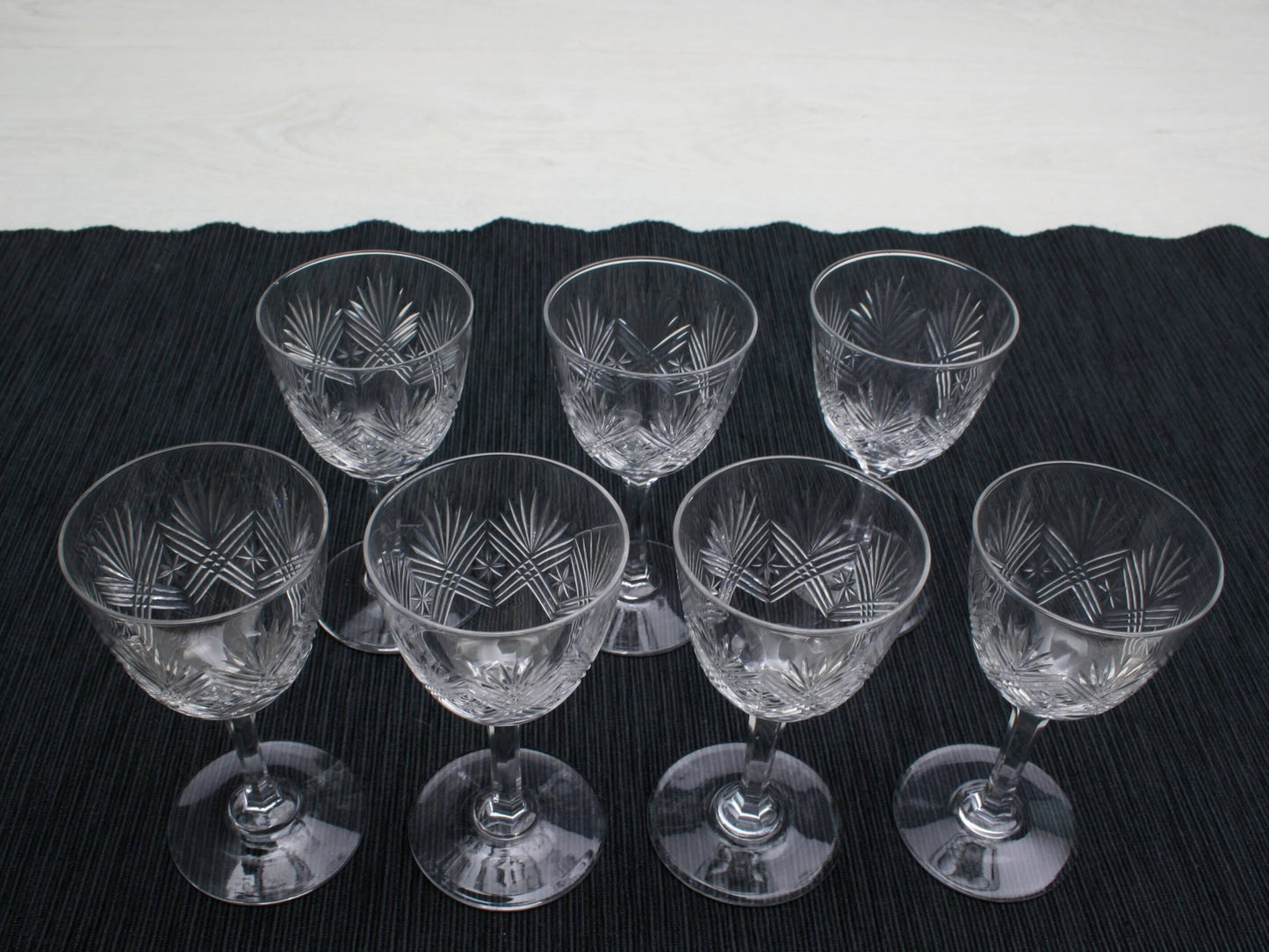 Set of 7 Cut Crystal Glasses , Napoleon 3 | Antique Liquor Glasses-Whiskey Glasses | Barware Set