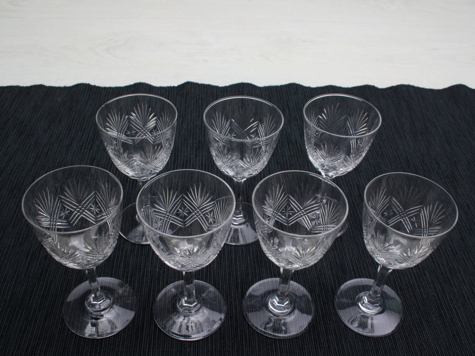 Set of 7 Cut Crystal Glasses , Napoleon 3 | Antique Liquor Glasses-Whiskey Glasses | Barware Set