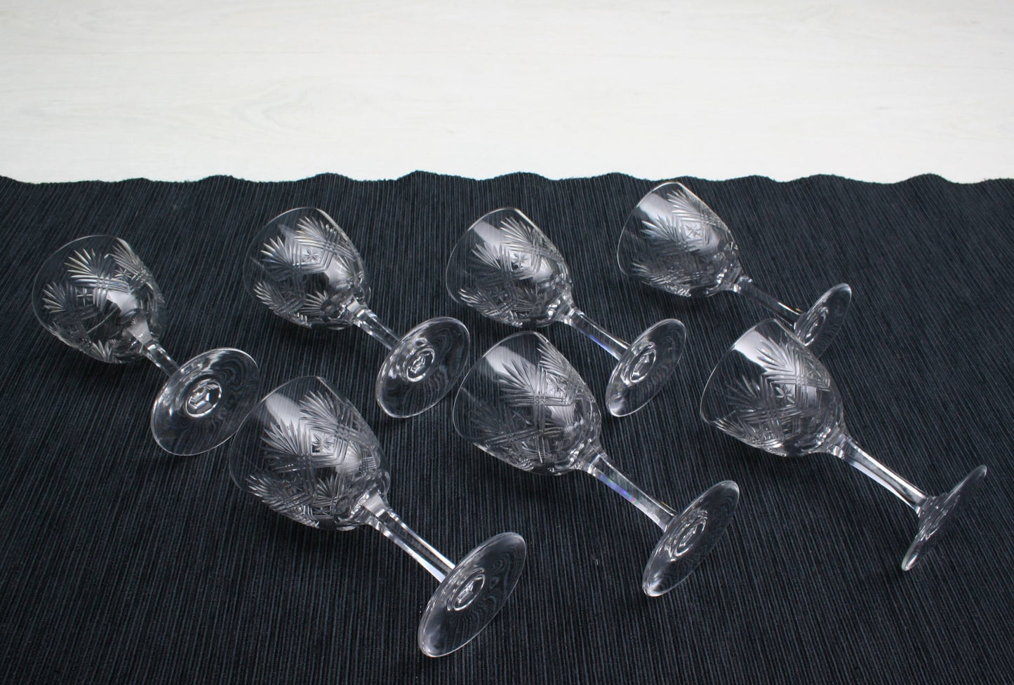 Set of 7 Cut Crystal Glasses , Napoleon 3 | Antique Liquor Glasses-Whiskey Glasses | Barware Set