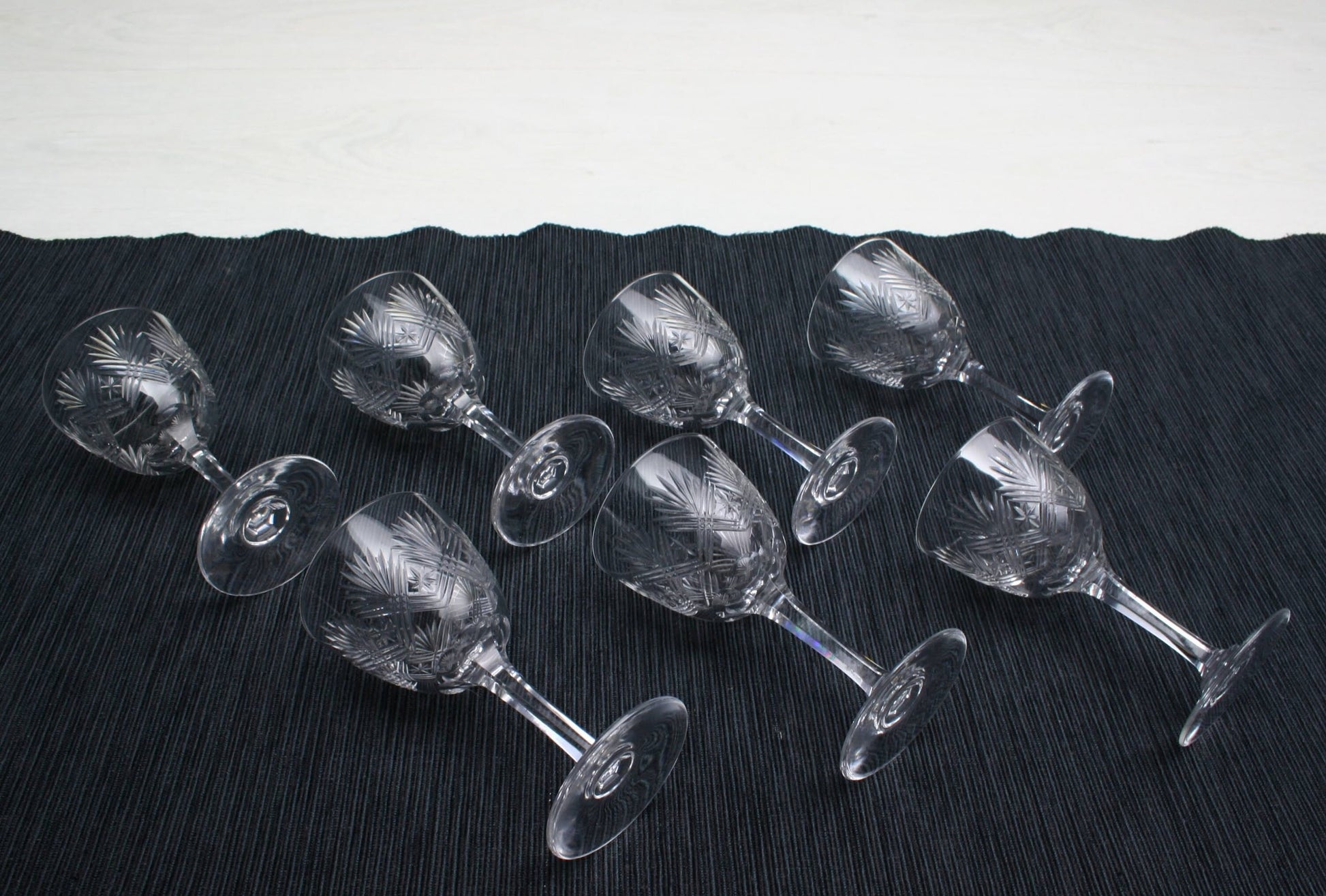 Set of 7 Cut Crystal Glasses , Napoleon 3 | Antique Liquor Glasses-Whiskey Glasses | Barware Set