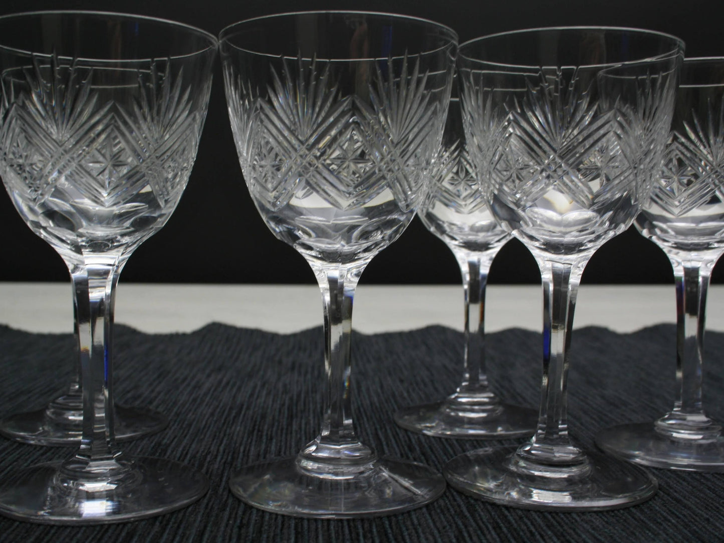 Set of 7 Cut Crystal Glasses , Napoleon 3 | Antique Liquor Glasses-Whiskey Glasses | Barware Set