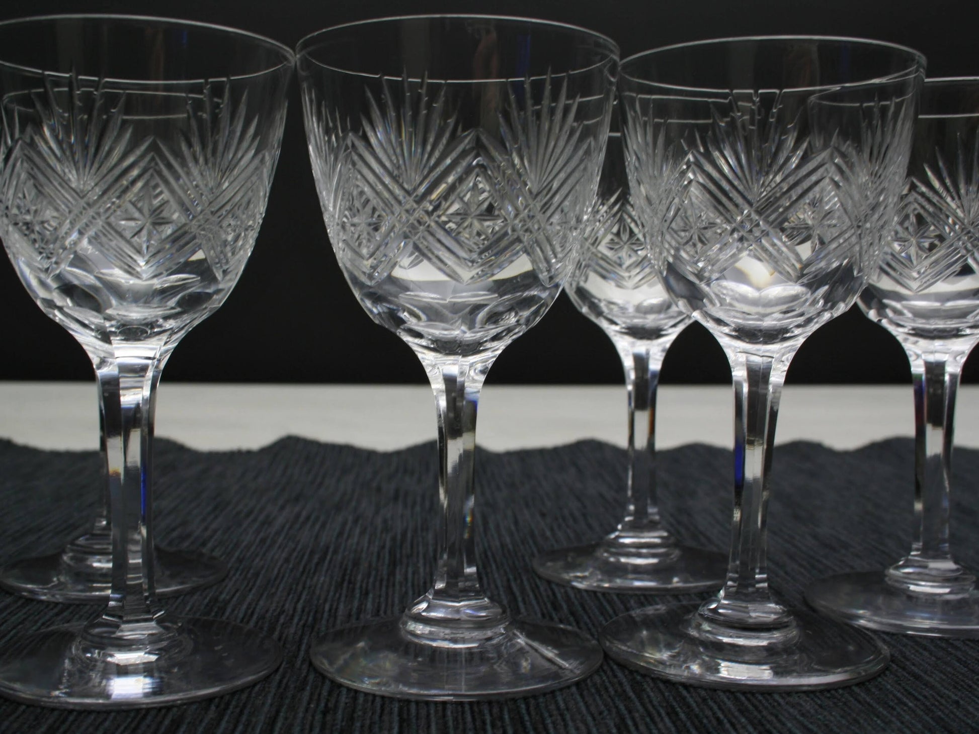Set of 7 Cut Crystal Glasses , Napoleon 3 | Antique Liquor Glasses-Whiskey Glasses | Barware Set