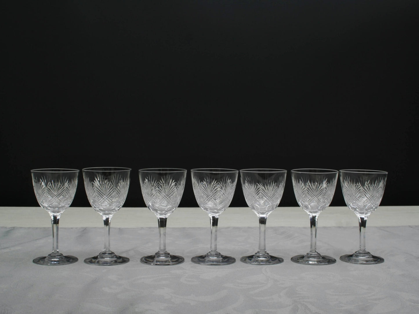 Set of 7 Cut Crystal Glasses , Napoleon 3 | Antique Liquor Glasses-Whiskey Glasses | Barware Set