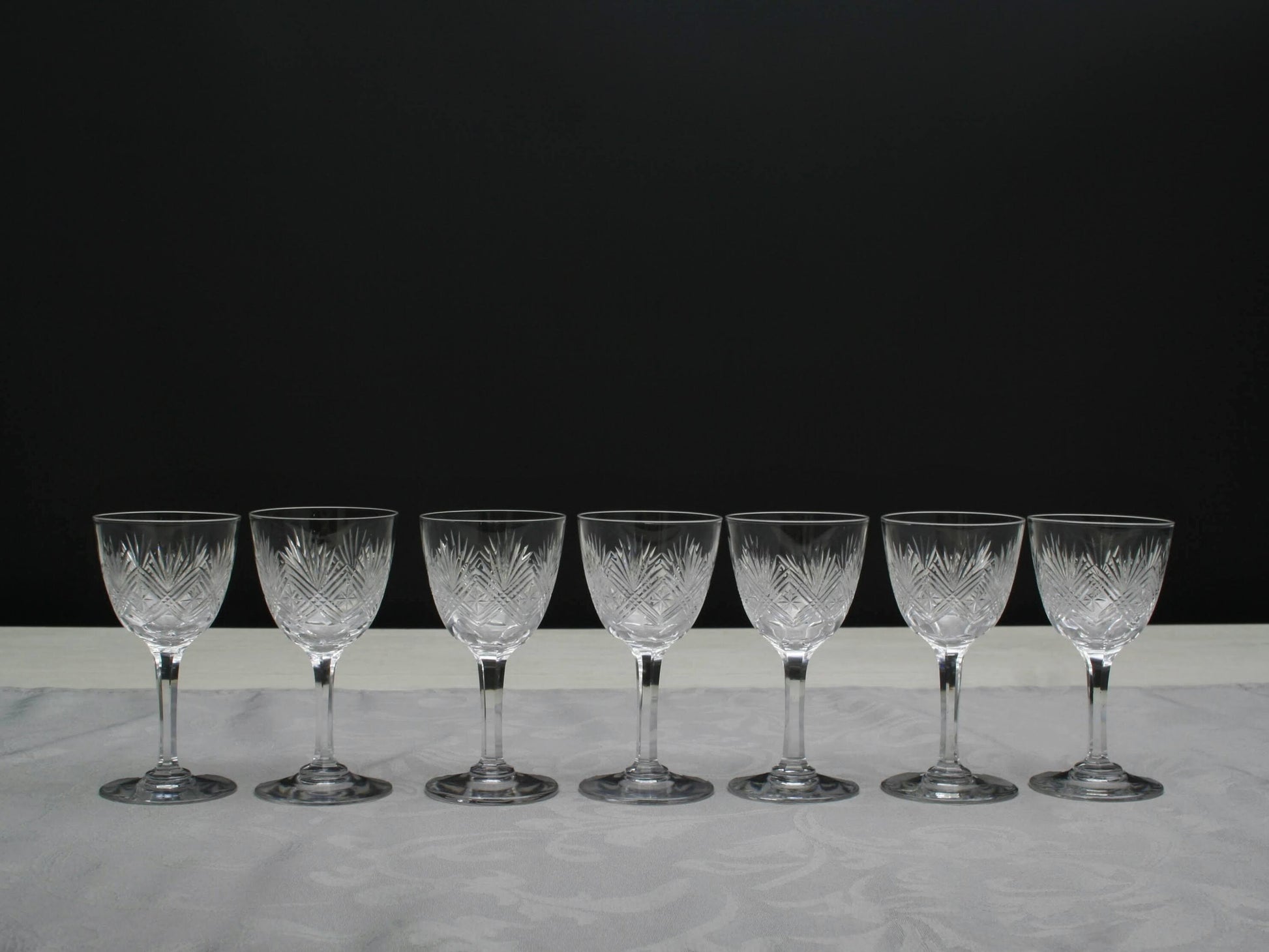 Set of 7 Cut Crystal Glasses , Napoleon 3 | Antique Liquor Glasses-Whiskey Glasses | Barware Set