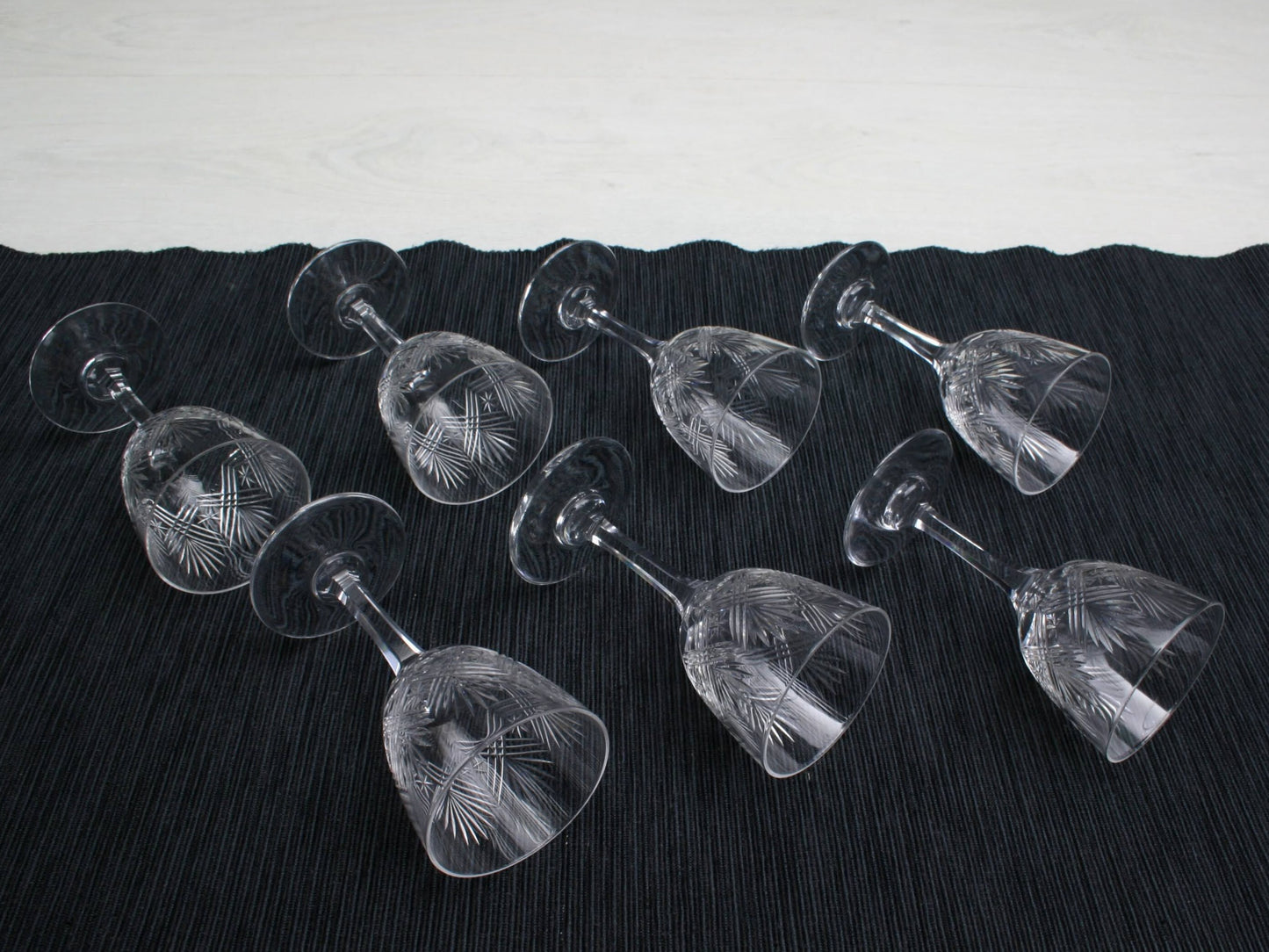 Set of 7 Cut Crystal Glasses , Napoleon 3 | Antique Liquor Glasses-Whiskey Glasses | Barware Set