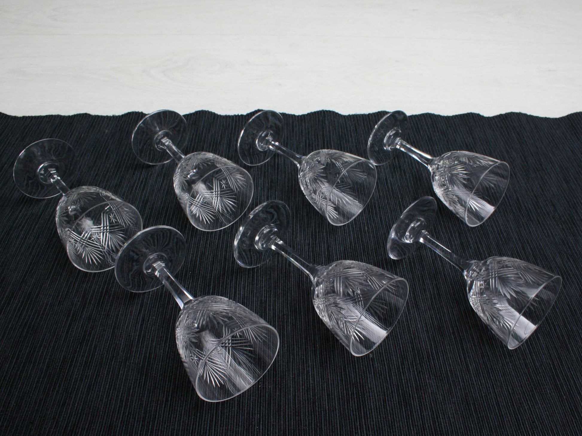 Set of 7 Cut Crystal Glasses , Napoleon 3 | Antique Liquor Glasses-Whiskey Glasses | Barware Set