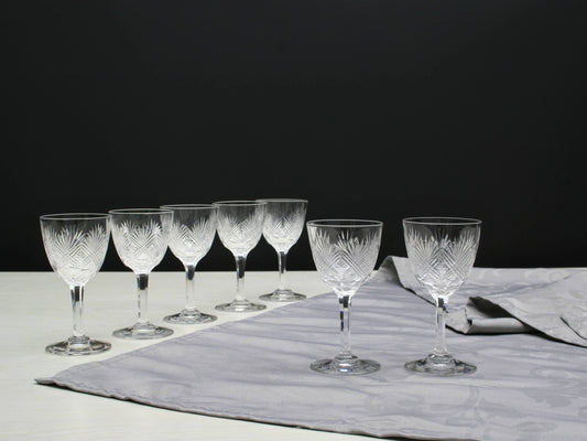 Set of 7 Cut Crystal Glasses , Napoleon 3 | Antique Liquor Glasses-Whiskey Glasses | Barware Set