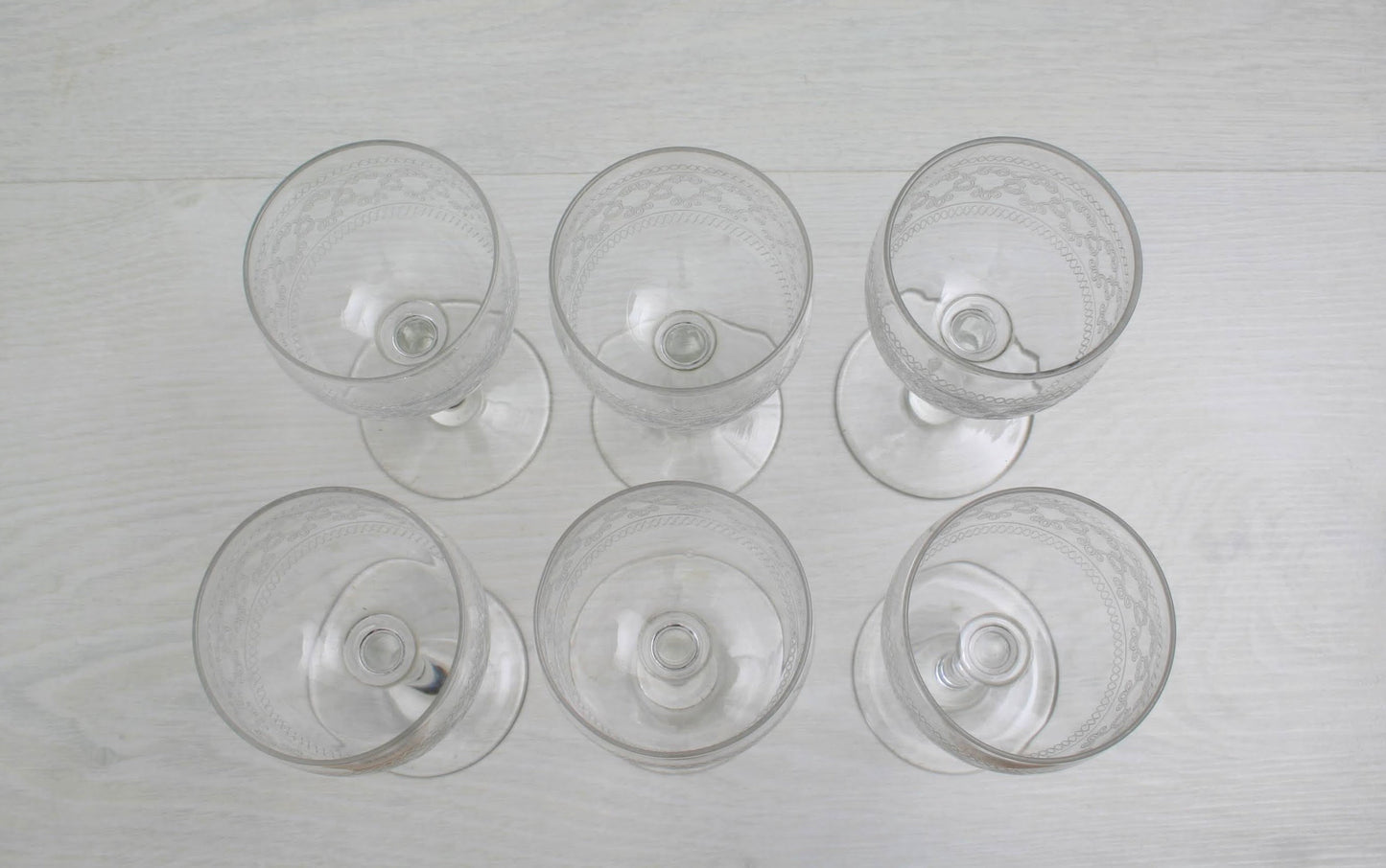 Antique Etched Shot Glass Set of 6 | Liquor Glasses- Barware Set