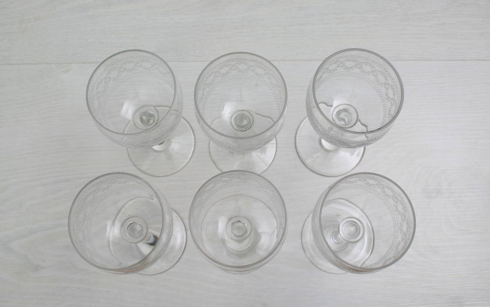 Antique Etched Shot Glass Set of 6 | Liquor Glasses- Barware Set