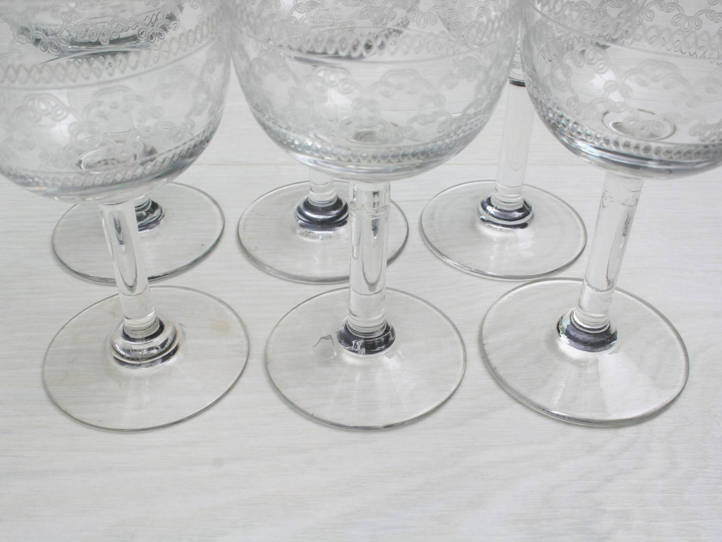 Antique Etched Shot Glass Set of 6 | Liquor Glasses- Barware Set