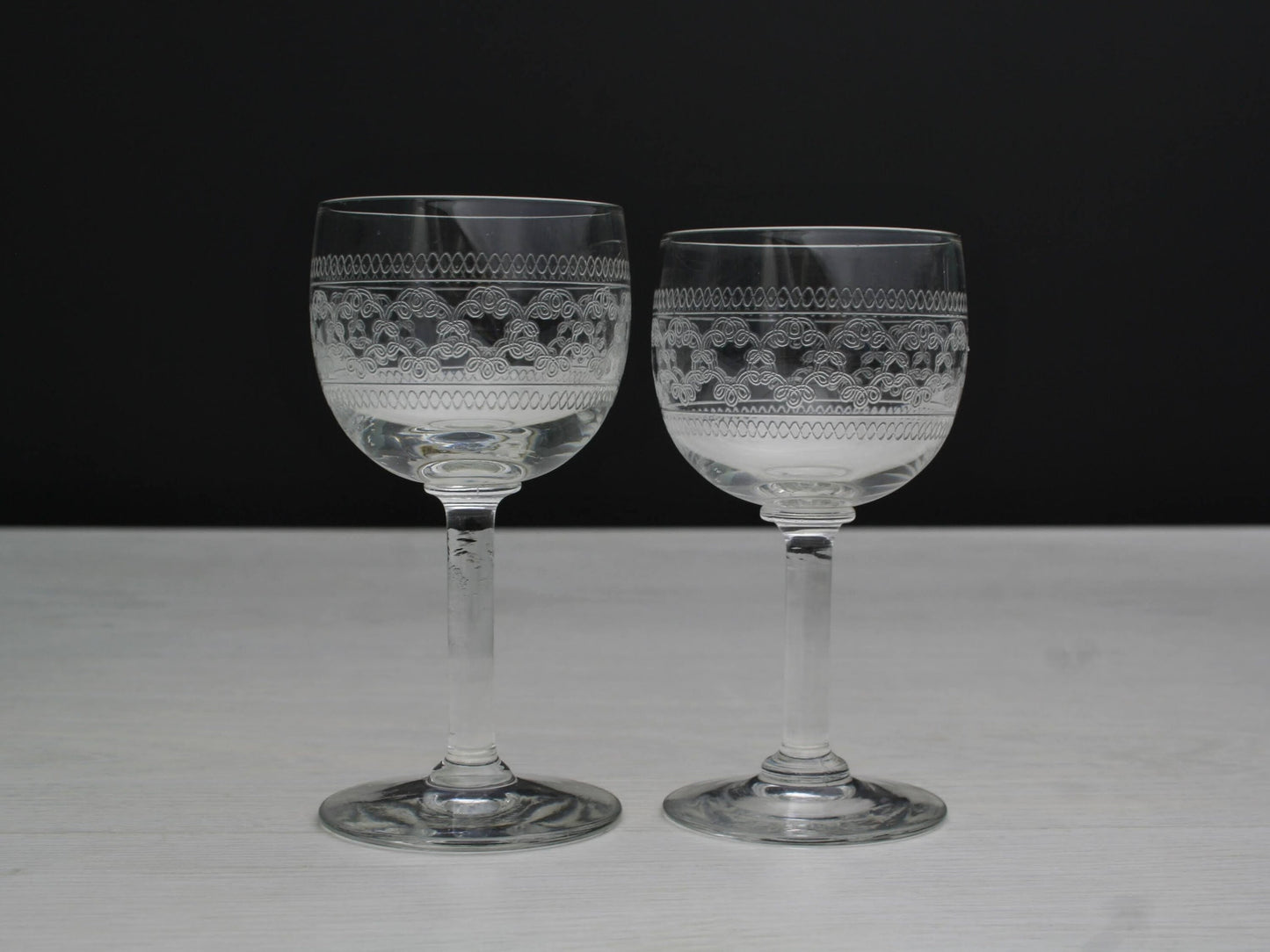 Antique Etched Shot Glass Set of 6 | Liquor Glasses- Barware Set