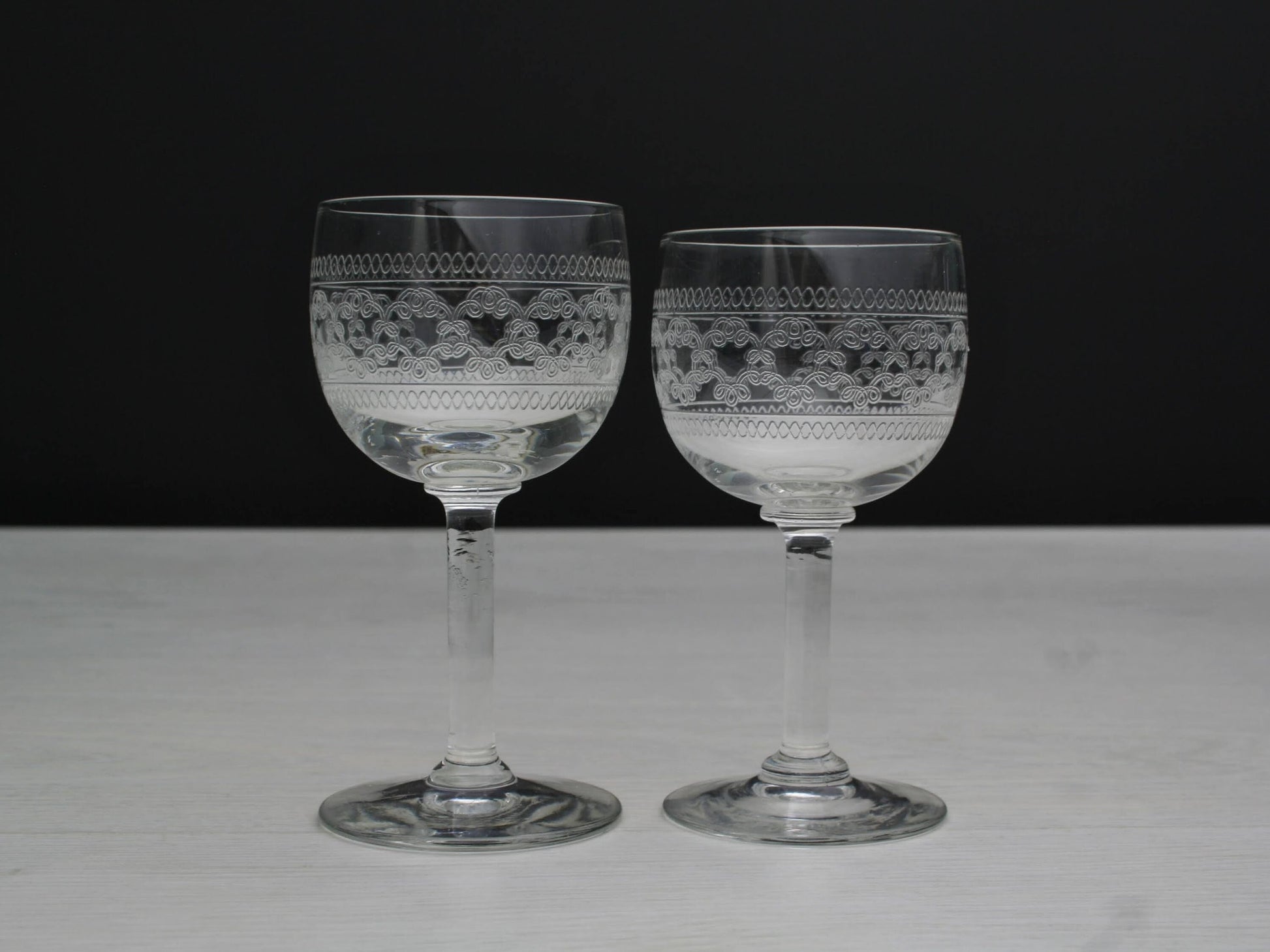 Antique Etched Shot Glass Set of 6 | Liquor Glasses- Barware Set